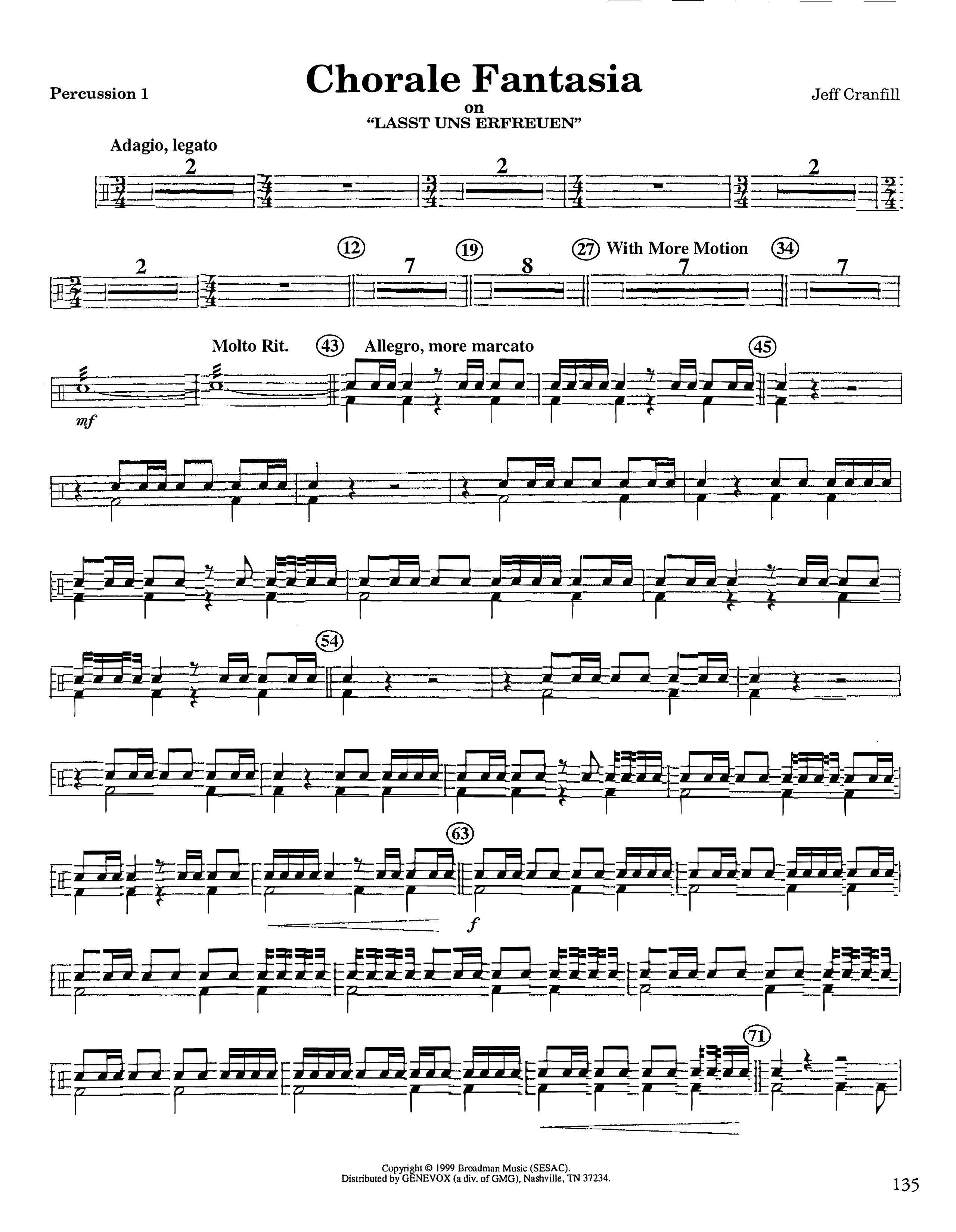 Chorale Fantasia (Instrumental) Percussion 1/2 (Lifeway Worship / Arr. Jeff Cranfill)