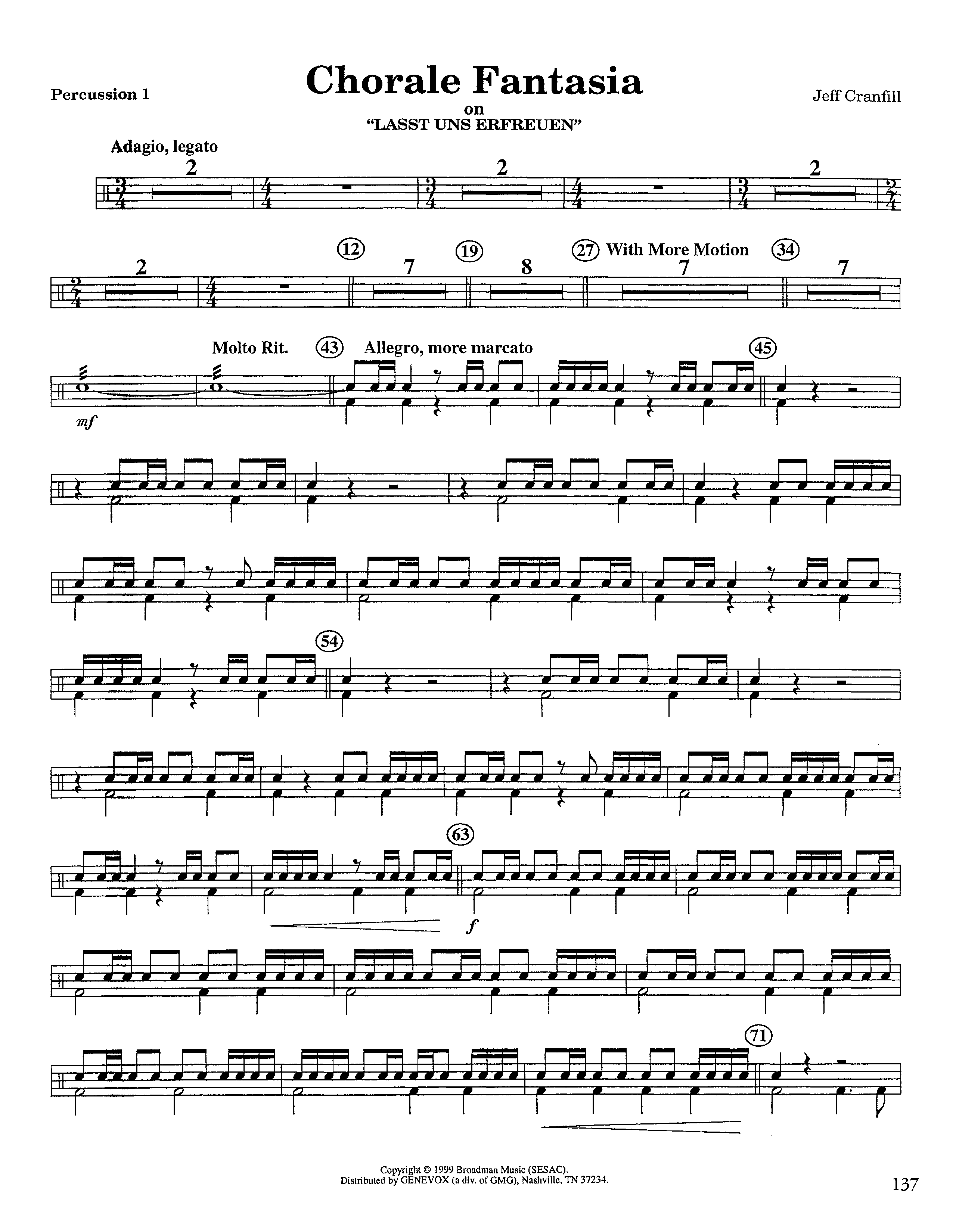 Chorale Fantasia (Instrumental) Percussion 1/2 (Lifeway Worship / Arr. Jeff Cranfill)