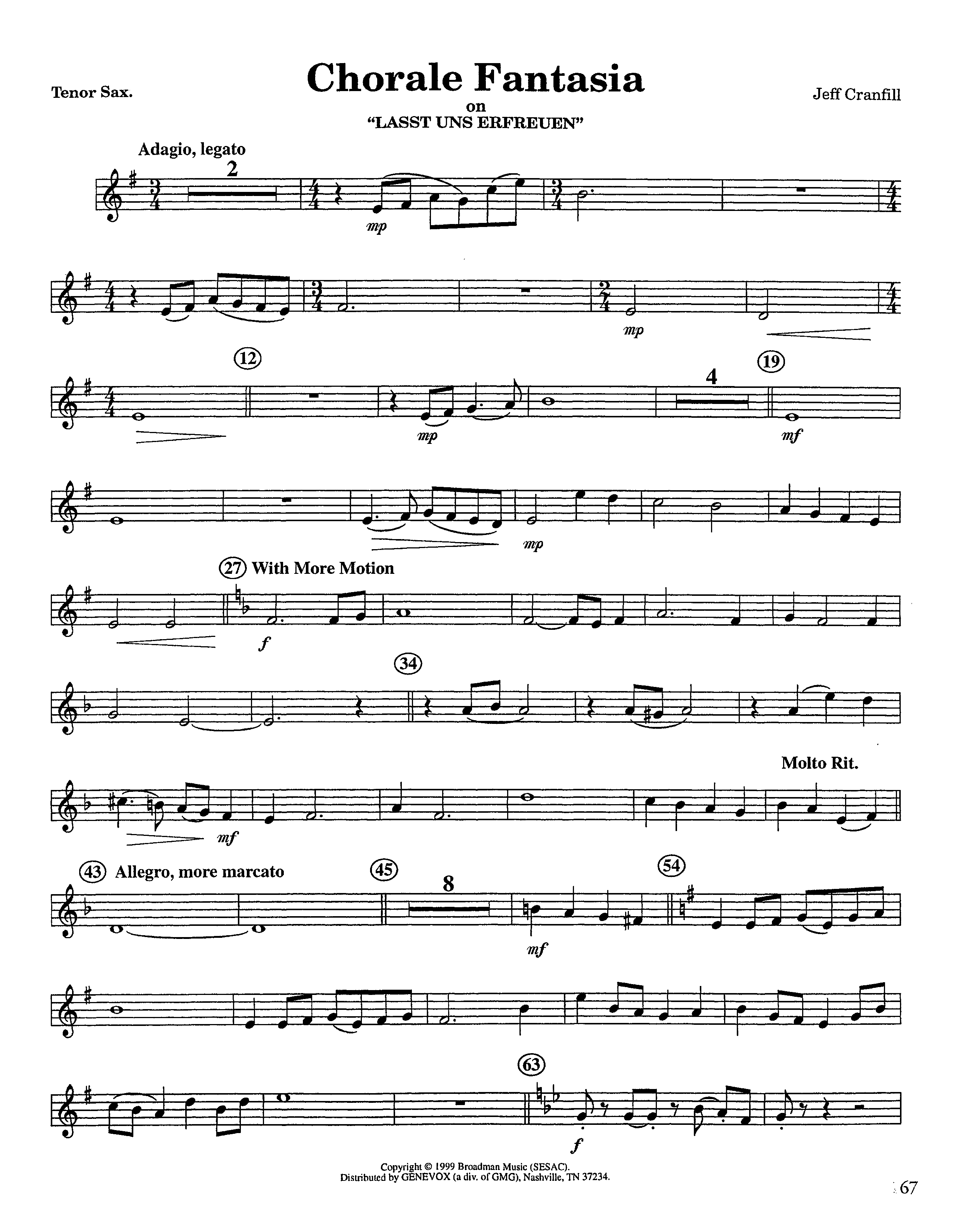 Chorale Fantasia (Instrumental) Tenor Sax 1 (Lifeway Worship / Arr. Jeff Cranfill)