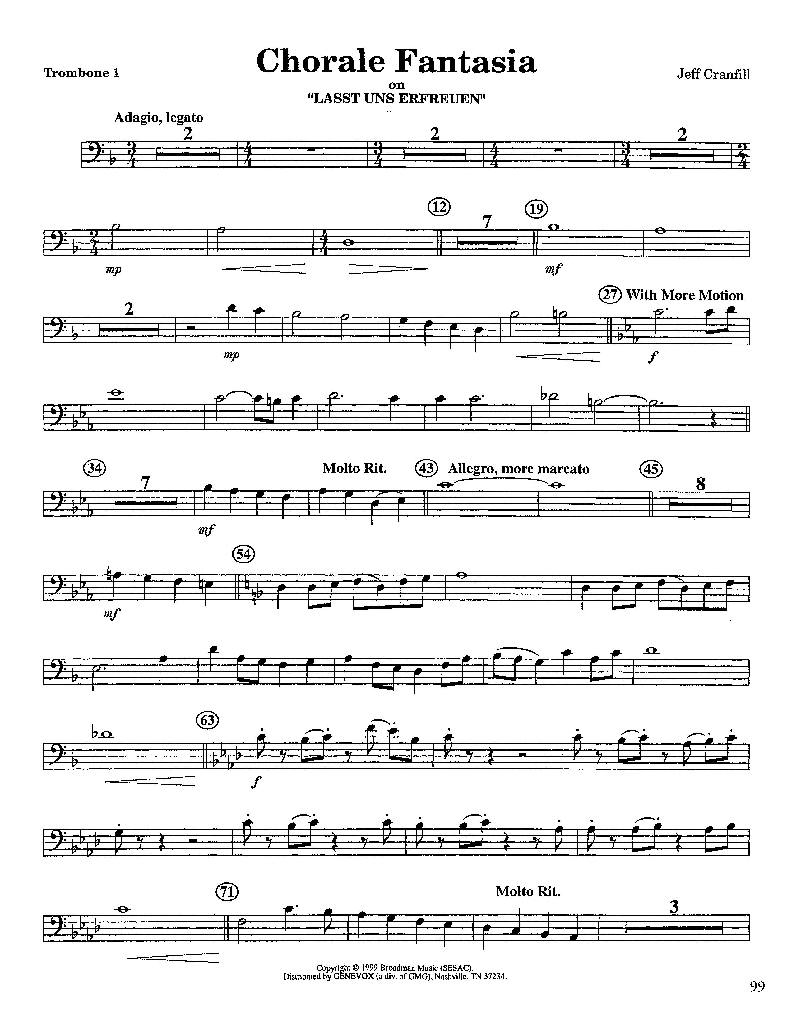 Chorale Fantasia (Instrumental) Trombone 1 (Lifeway Worship / Arr. Jeff Cranfill)
