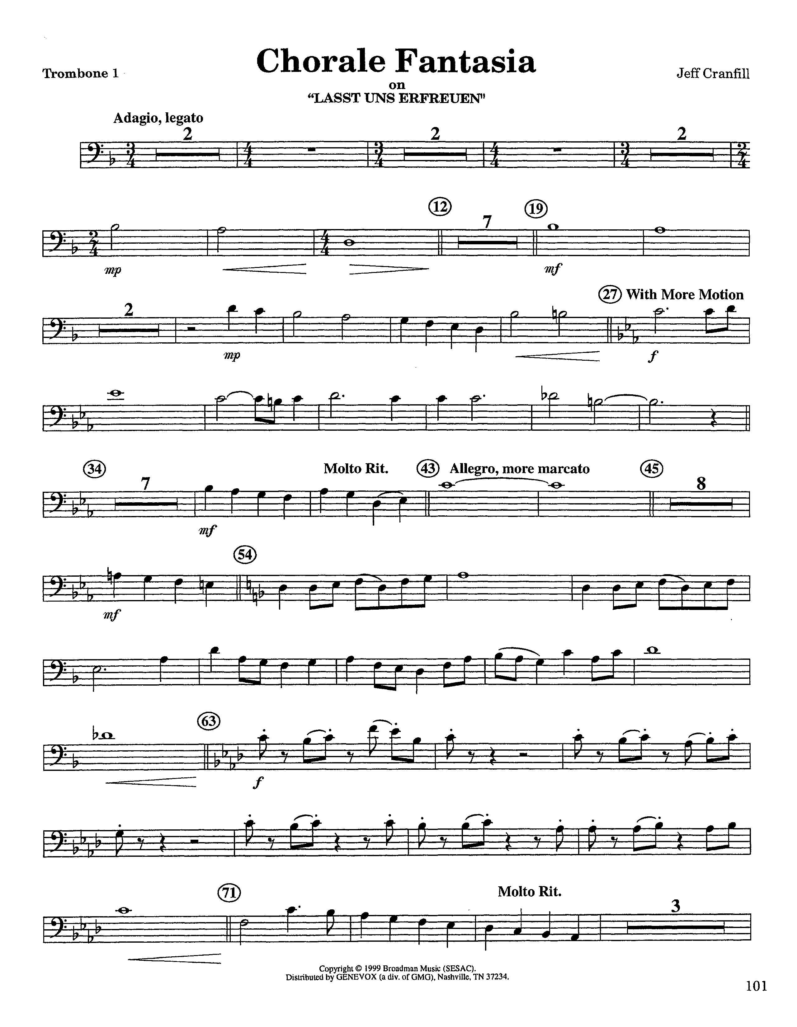 Chorale Fantasia (Instrumental) Trombone 1 (Lifeway Worship / Arr. Jeff Cranfill)