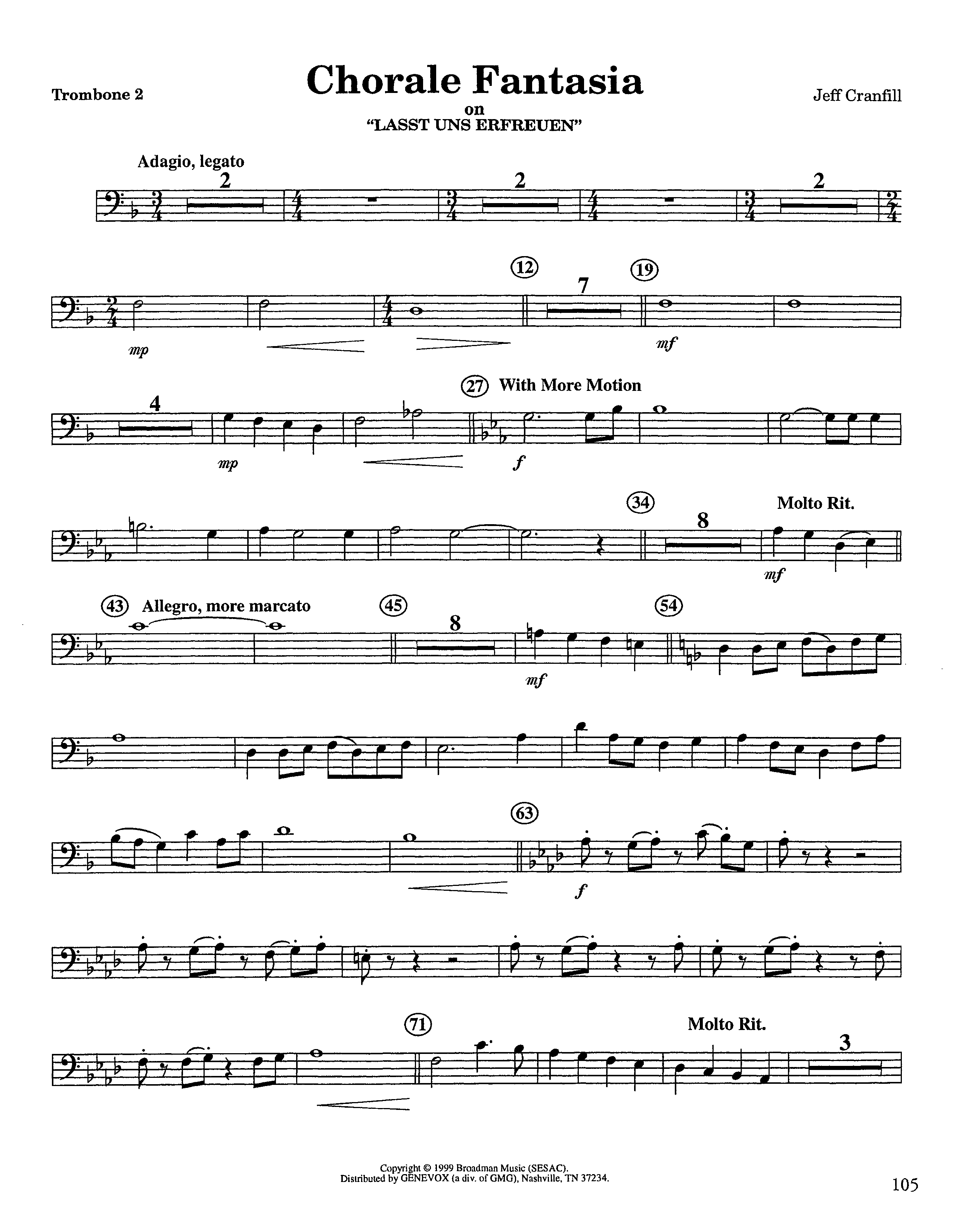 Chorale Fantasia (Instrumental) Trombone 2 (Lifeway Worship / Arr. Jeff Cranfill)