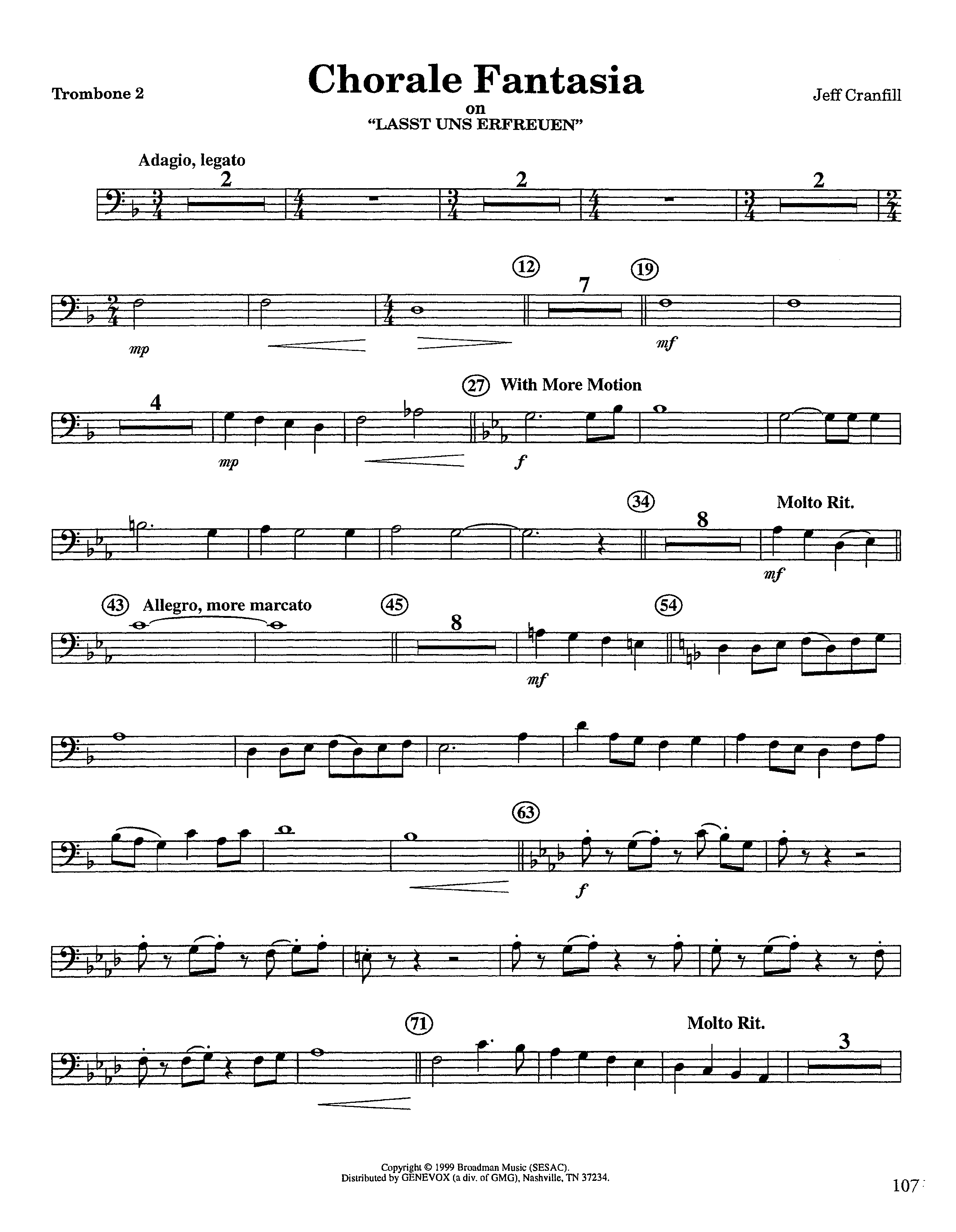 Chorale Fantasia (Instrumental) Trombone 2 (Lifeway Worship / Arr. Jeff Cranfill)