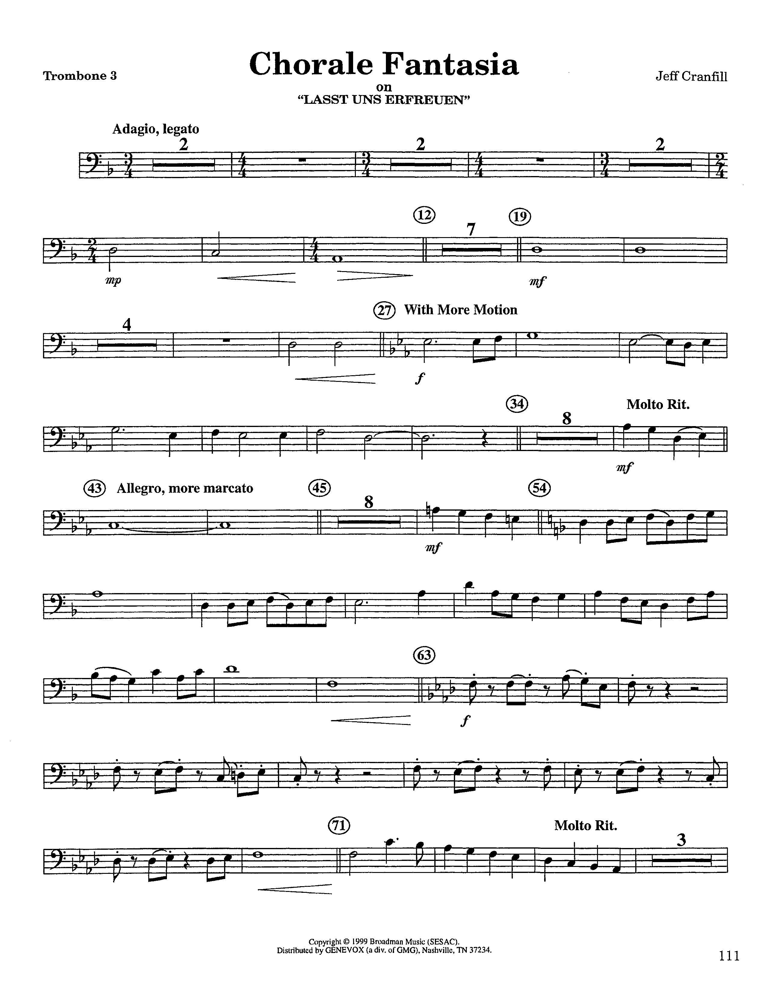 Chorale Fantasia (Instrumental) Trombone 3 (Lifeway Worship / Arr. Jeff Cranfill)