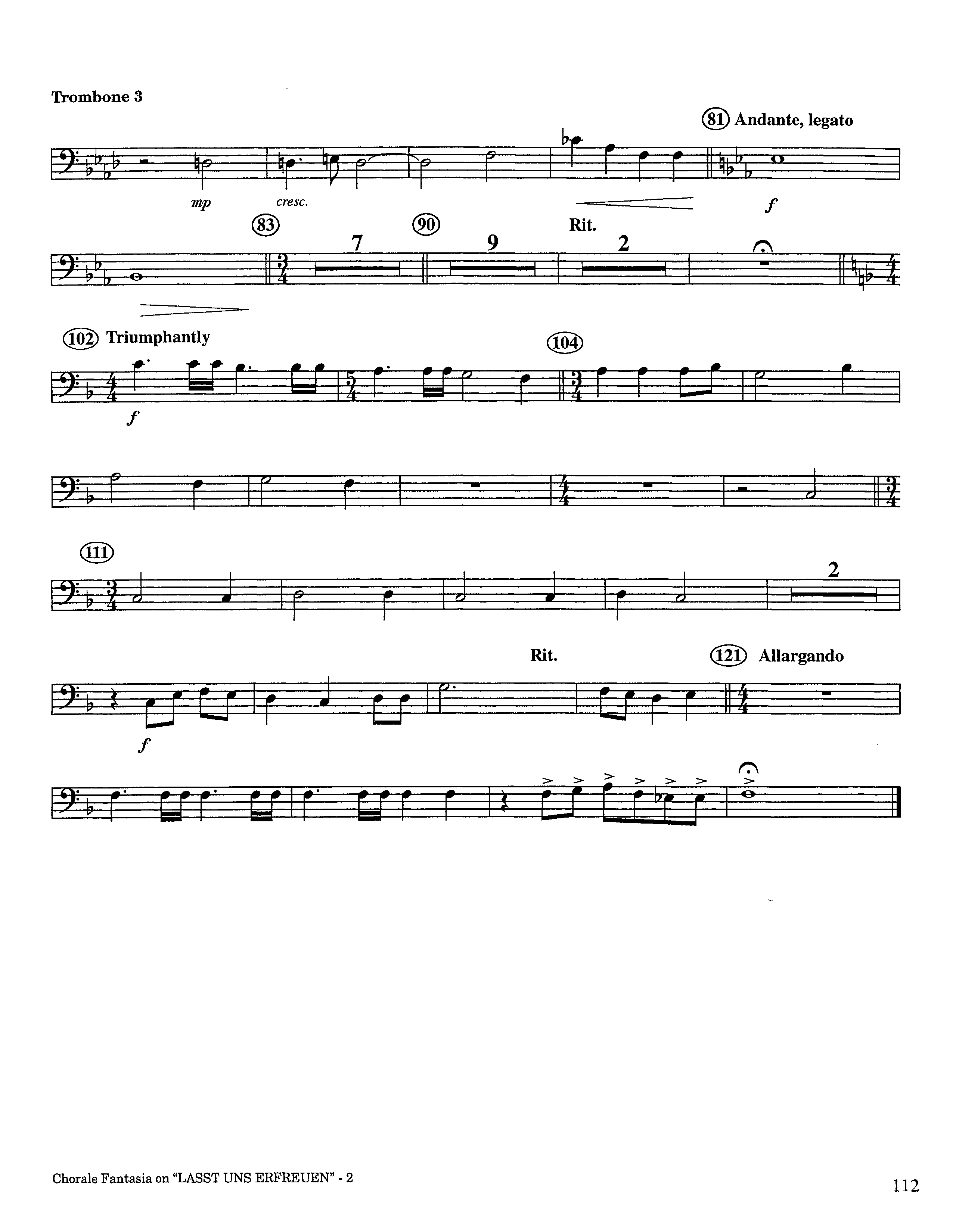 Chorale Fantasia (Instrumental) Trombone 3 (Lifeway Worship / Arr. Jeff Cranfill)