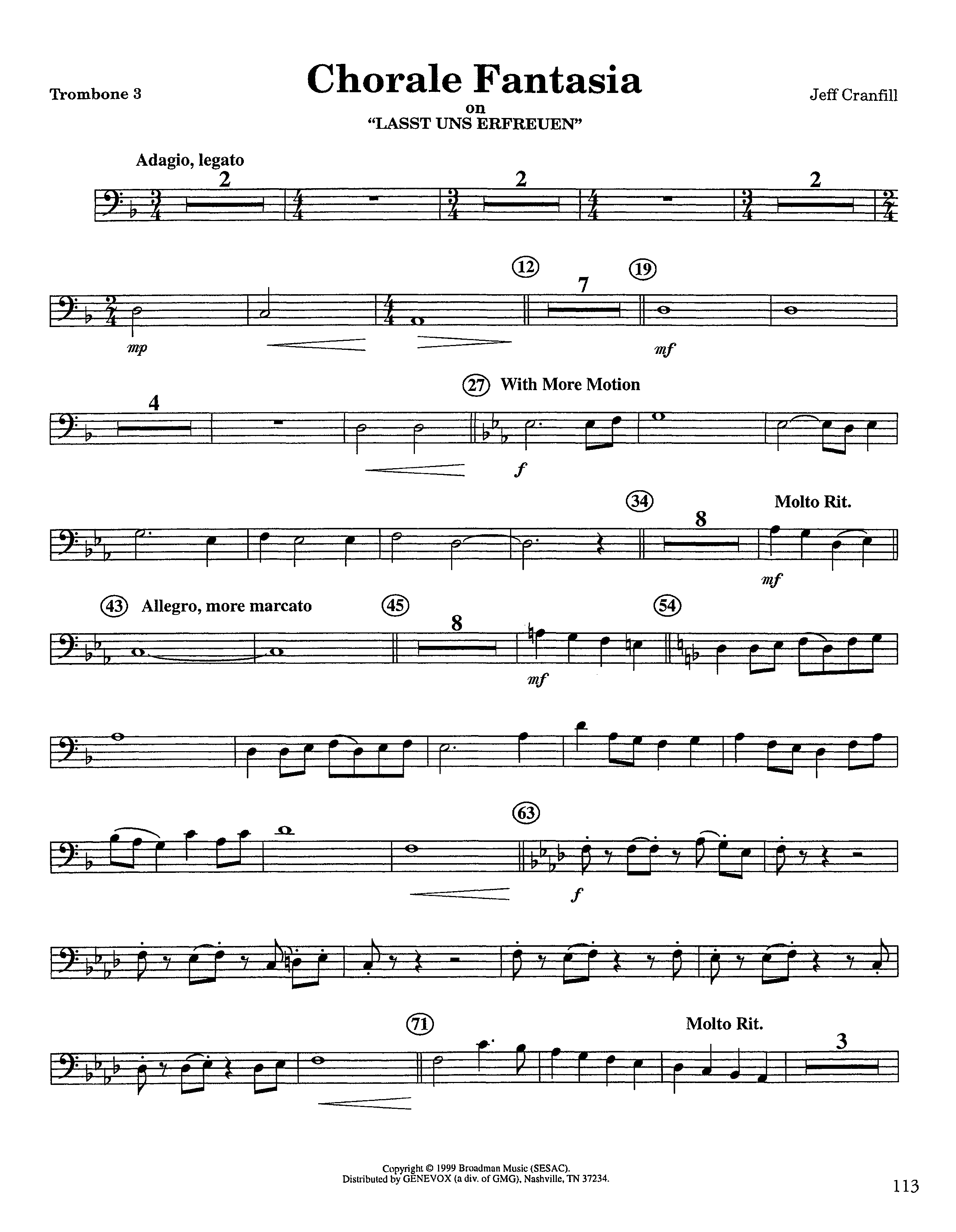 Chorale Fantasia (Instrumental) Trombone 3 (Lifeway Worship / Arr. Jeff Cranfill)