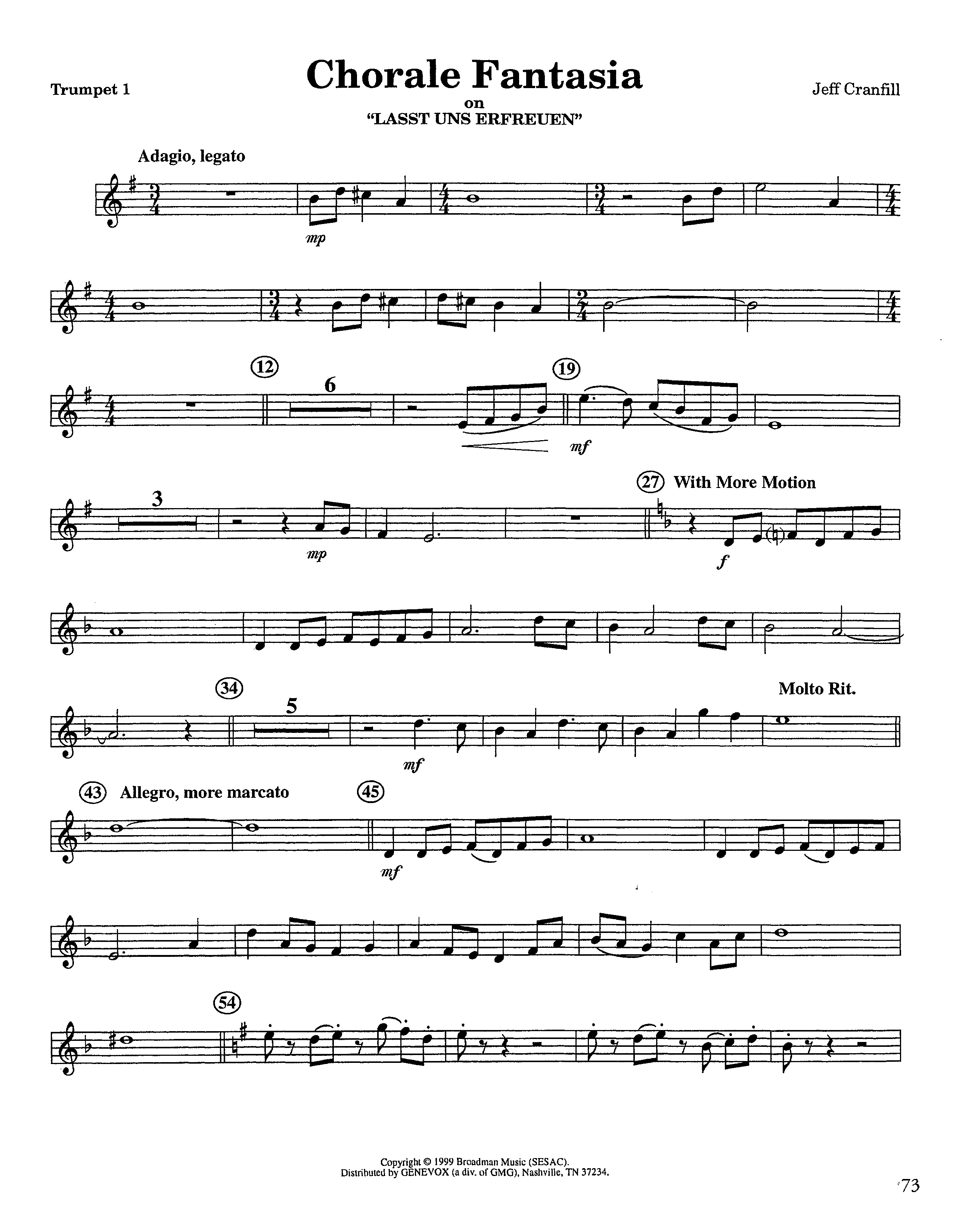 Chorale Fantasia (Instrumental) Trumpet 1 (Lifeway Worship / Arr. Jeff Cranfill)