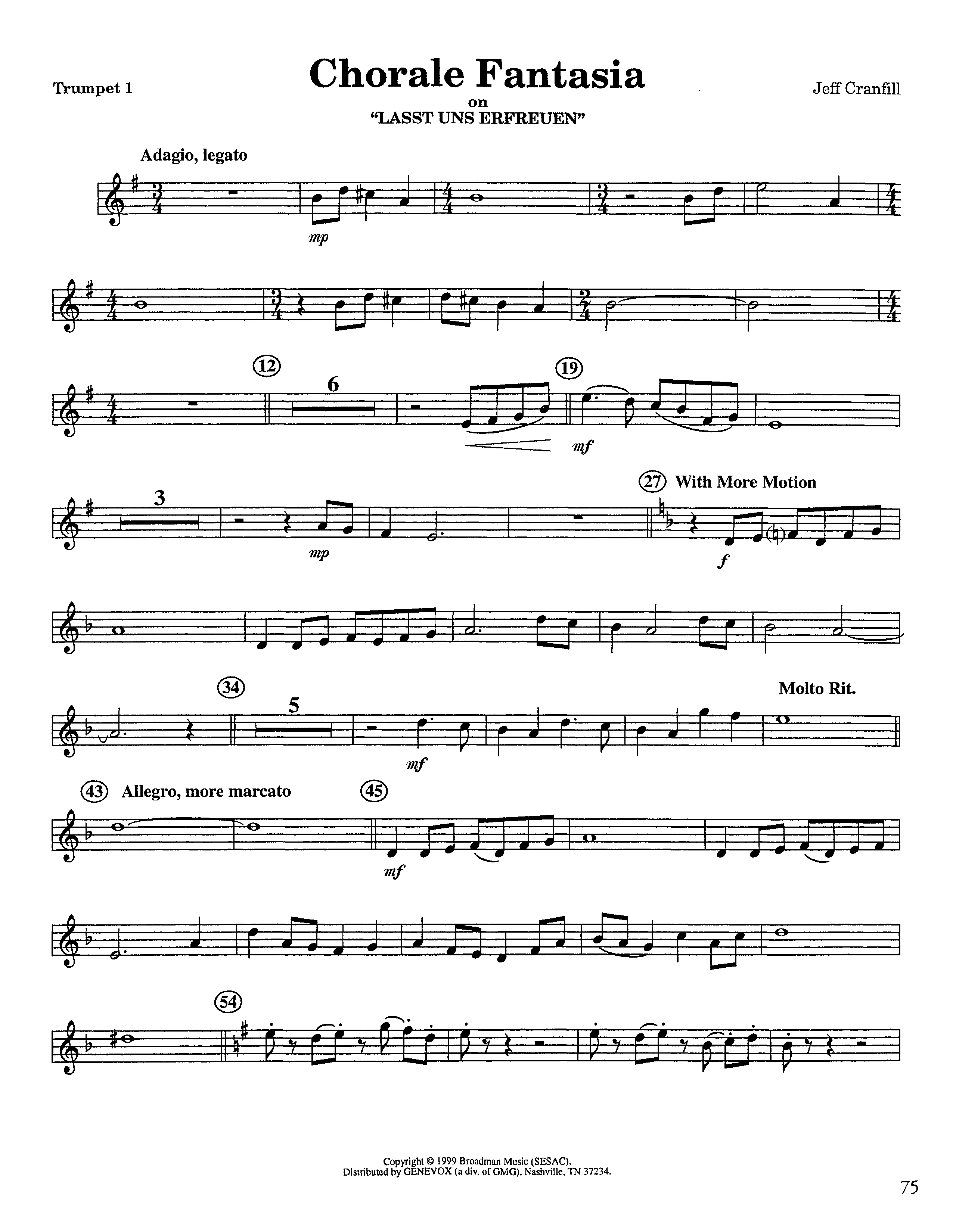 Chorale Fantasia (Instrumental) Trumpet 1 (Lifeway Worship / Arr. Jeff Cranfill)