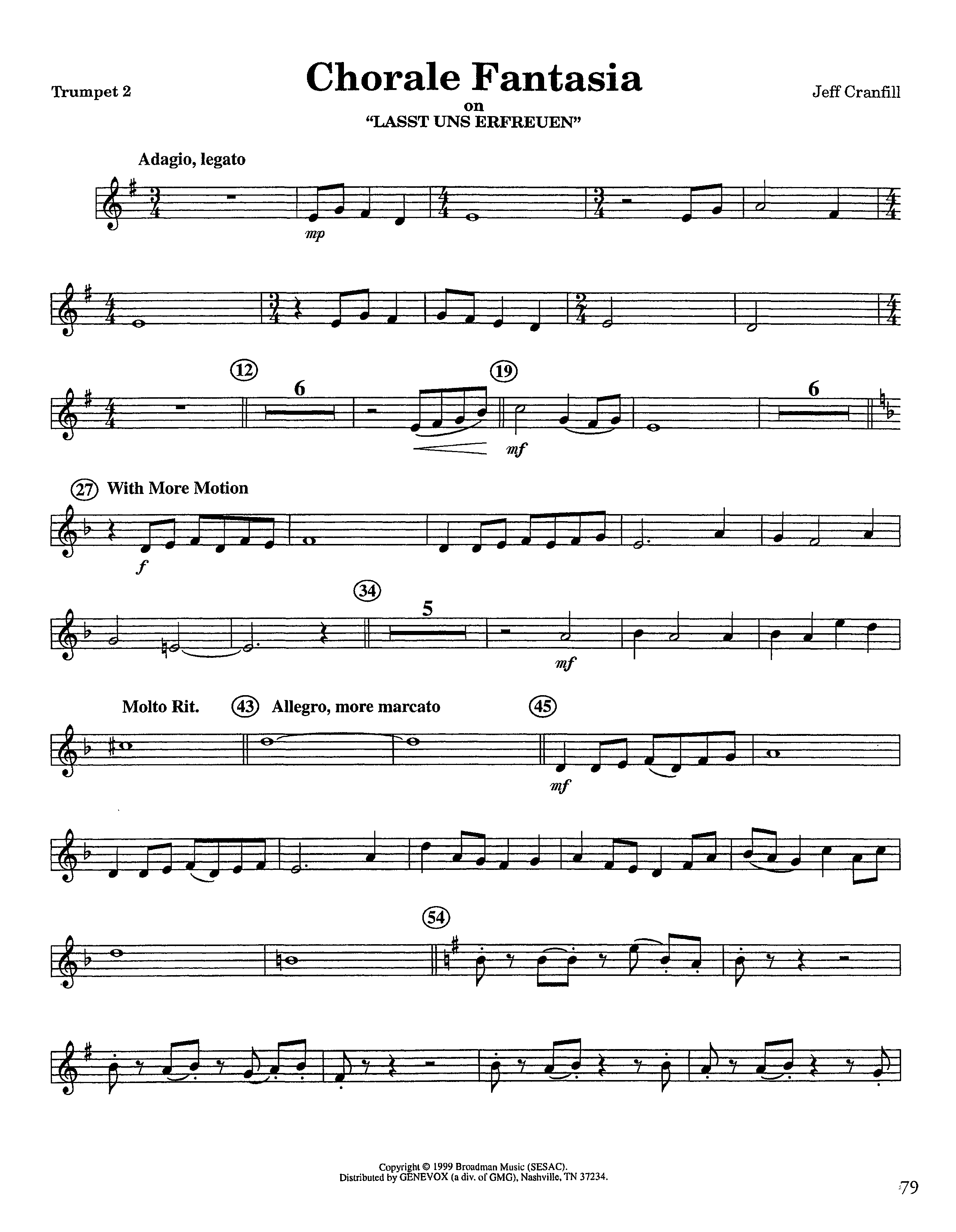 Chorale Fantasia (Instrumental) Trumpet 2 (Lifeway Worship / Arr. Jeff Cranfill)