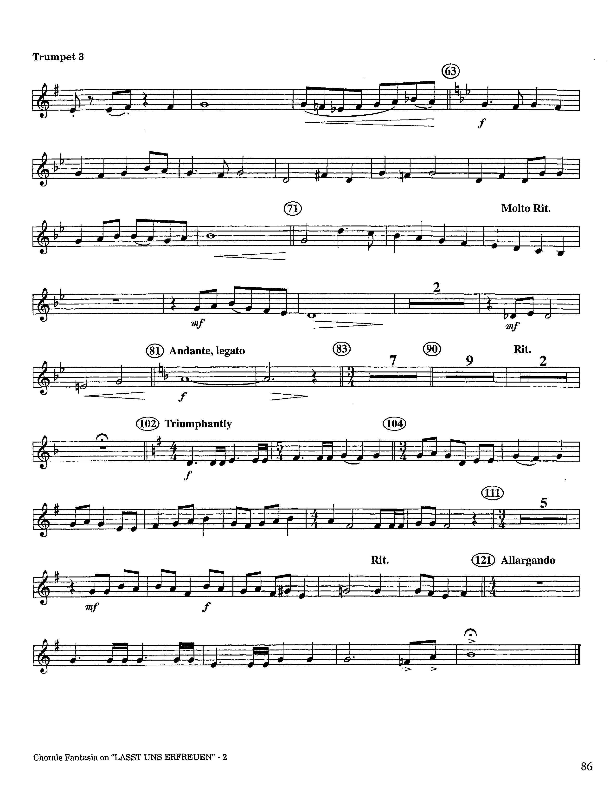 Chorale Fantasia (Instrumental) Trumpet 3 (Lifeway Worship / Arr. Jeff Cranfill)