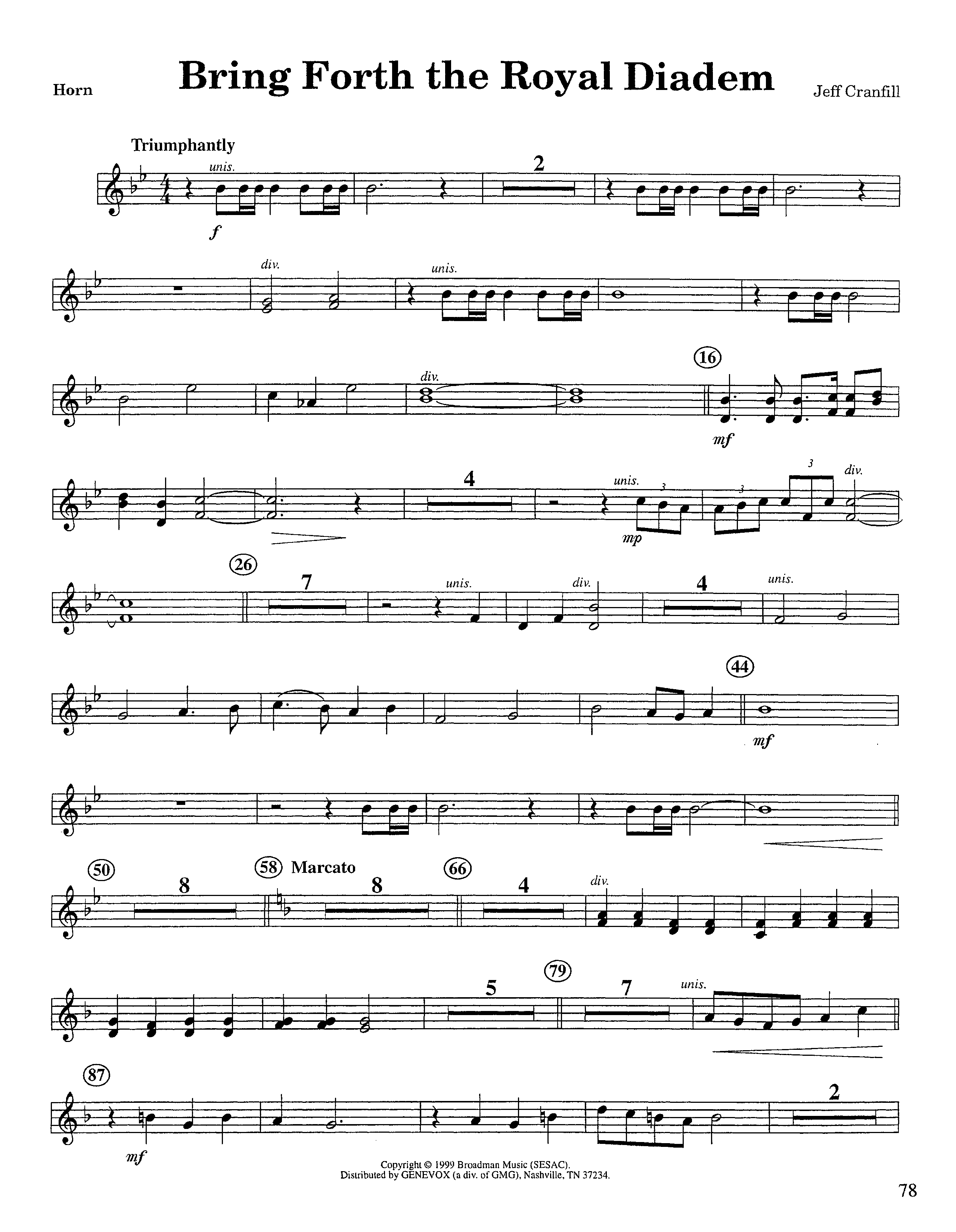 Bring Forth The Royal Diadem (Instrumental) French Horn (Lifeway Worship / Arr. Jeff Cranfill)