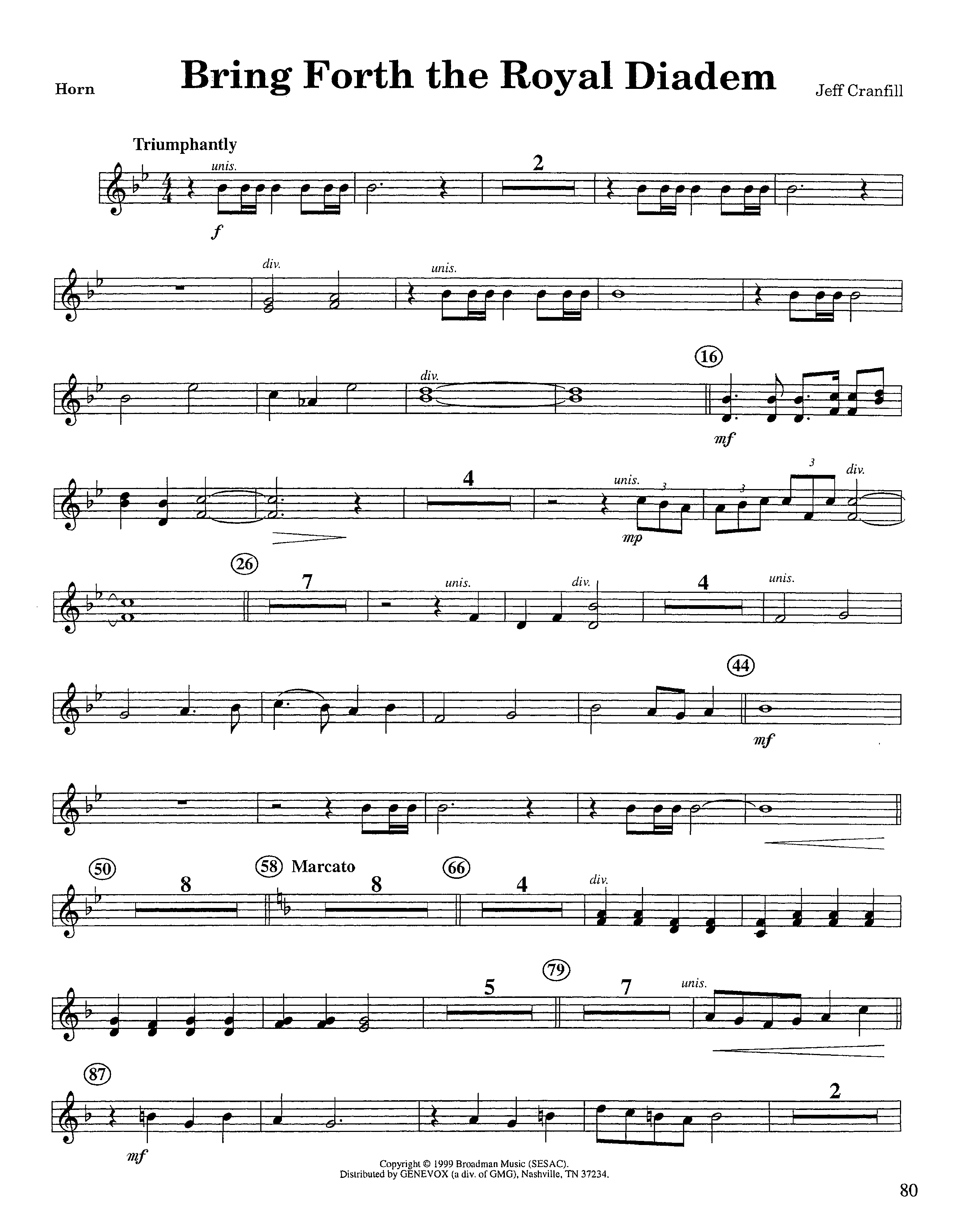 Bring Forth The Royal Diadem (Instrumental) French Horn (Lifeway Worship / Arr. Jeff Cranfill)