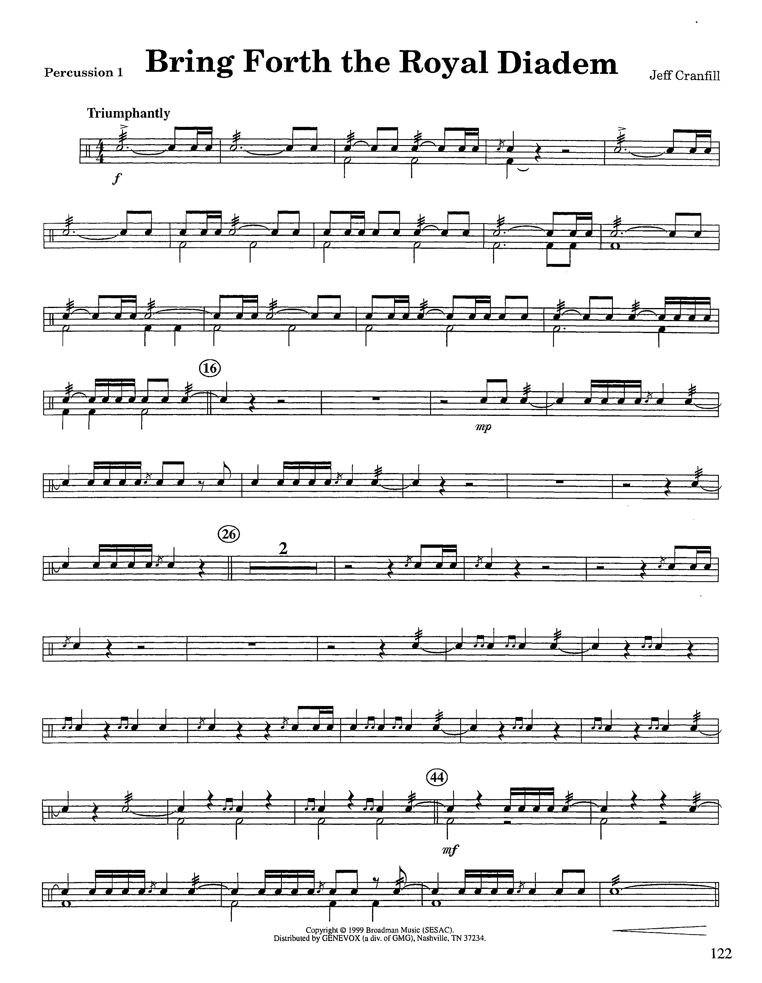 Bring Forth The Royal Diadem (Instrumental) Percussion 1/2 (Lifeway Worship / Arr. Jeff Cranfill)