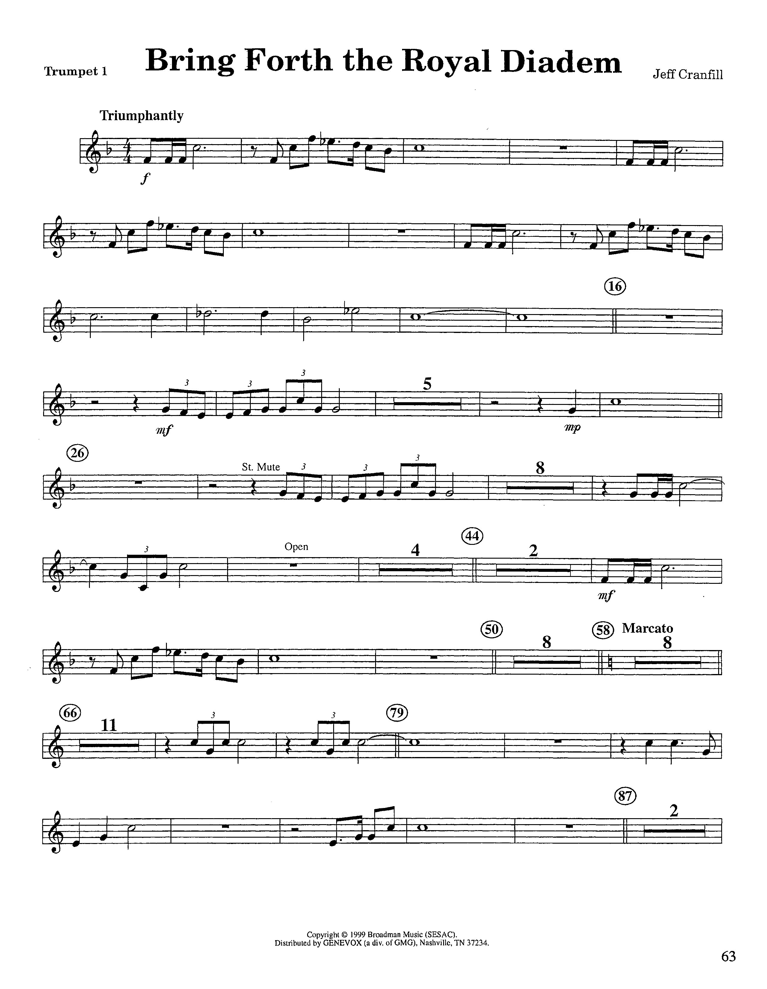 Bring Forth The Royal Diadem (Instrumental) Trumpet 1 (Lifeway Worship / Arr. Jeff Cranfill)