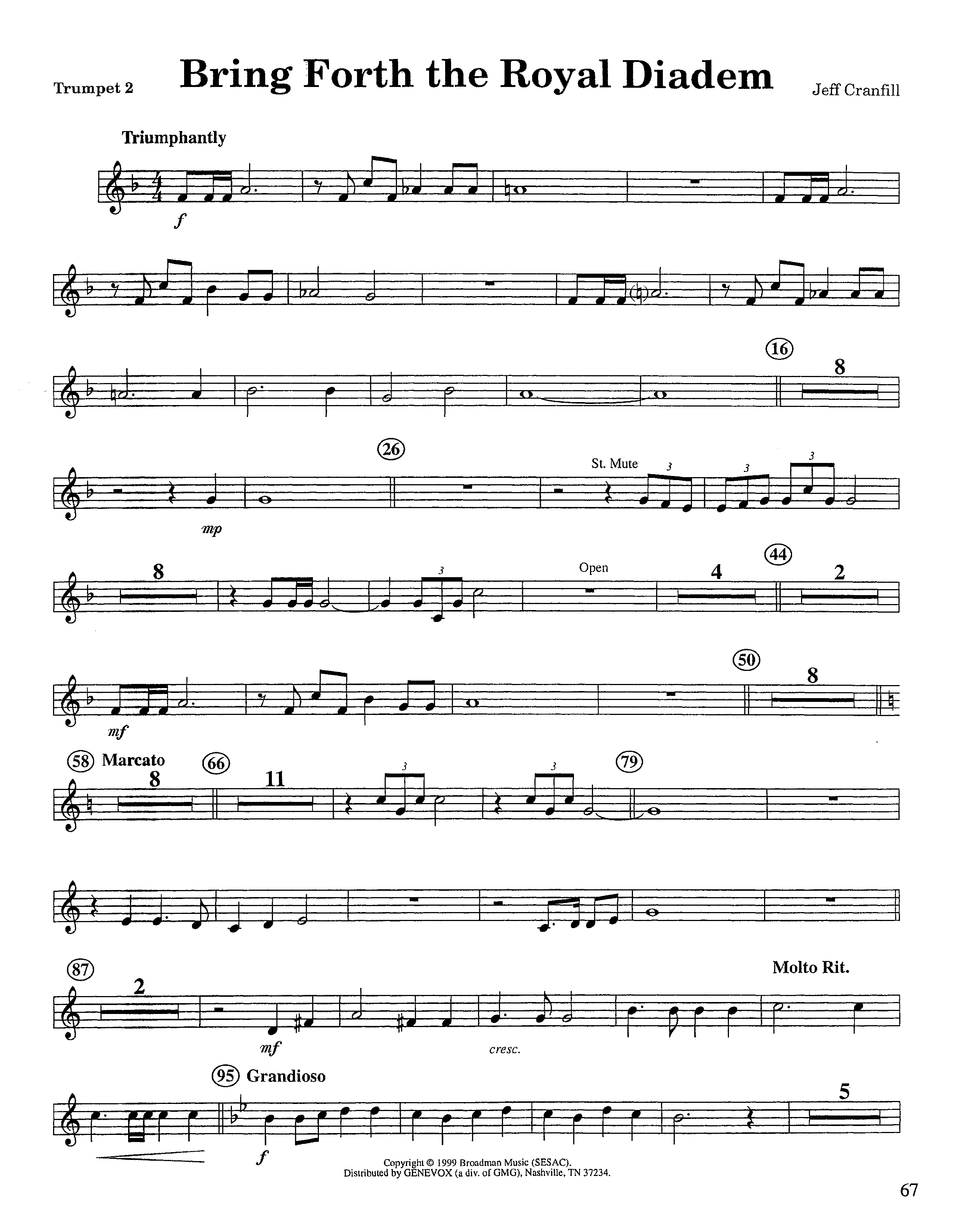 Bring Forth The Royal Diadem (Instrumental) Trumpet 2 (Lifeway Worship / Arr. Jeff Cranfill)