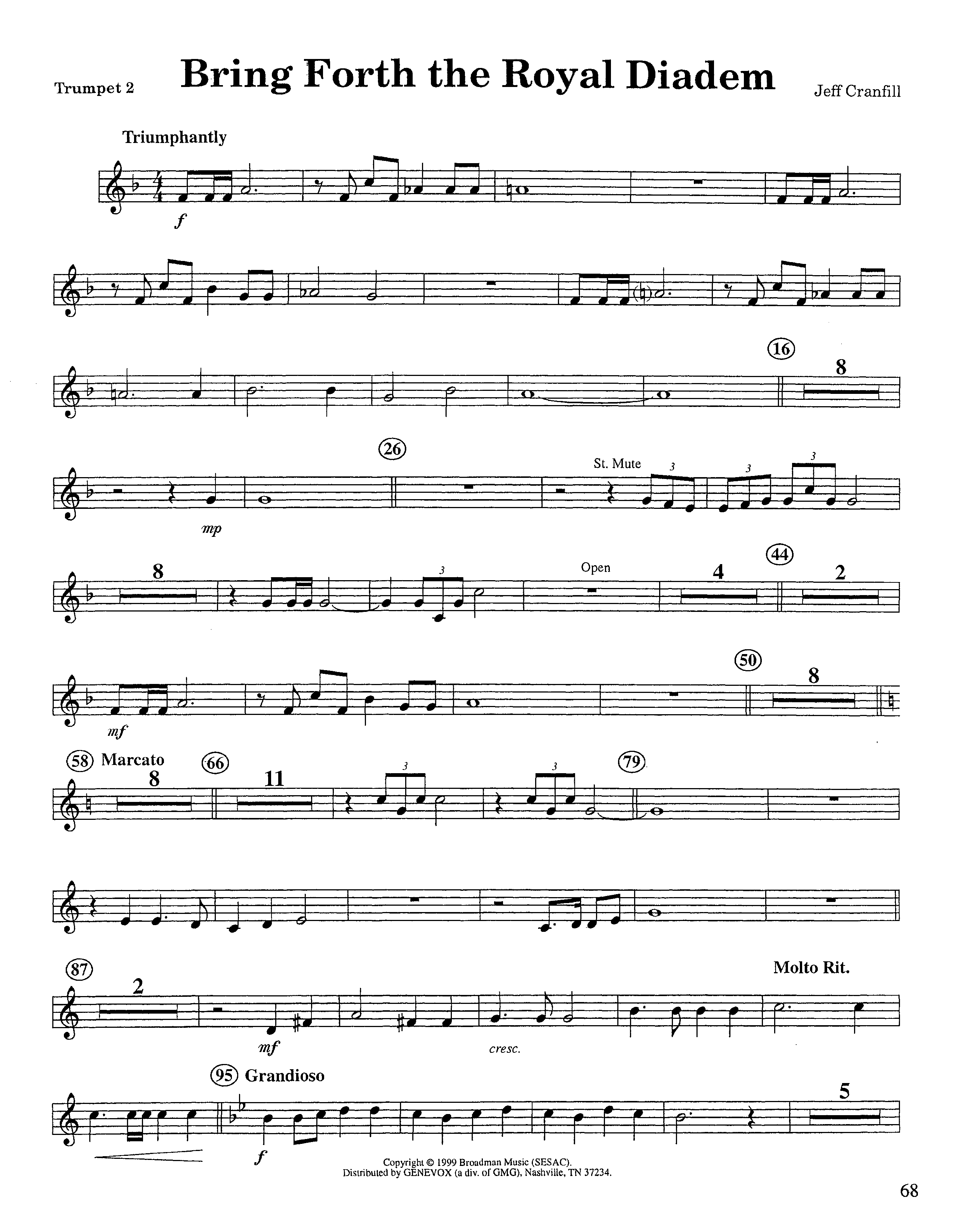 Bring Forth The Royal Diadem (Instrumental) Trumpet 2 (Lifeway Worship / Arr. Jeff Cranfill)