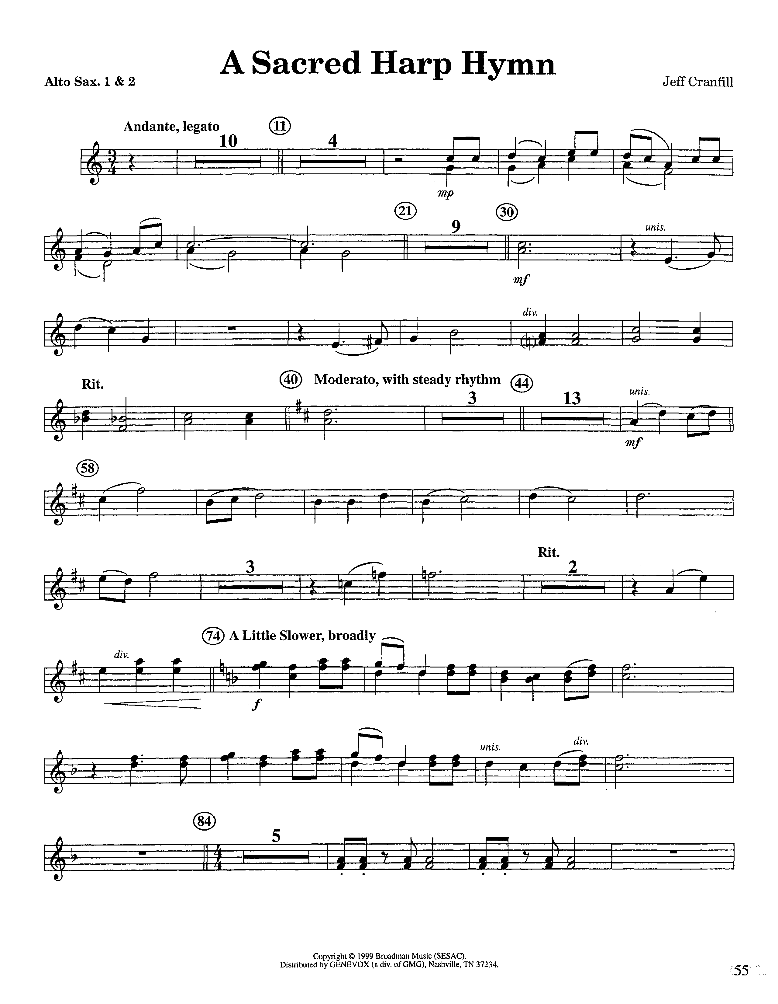 A Sacred Harp Hymn (Instrumental) Alto Sax 1/2 (Lifeway Worship / Arr. Jeff Cranfill)