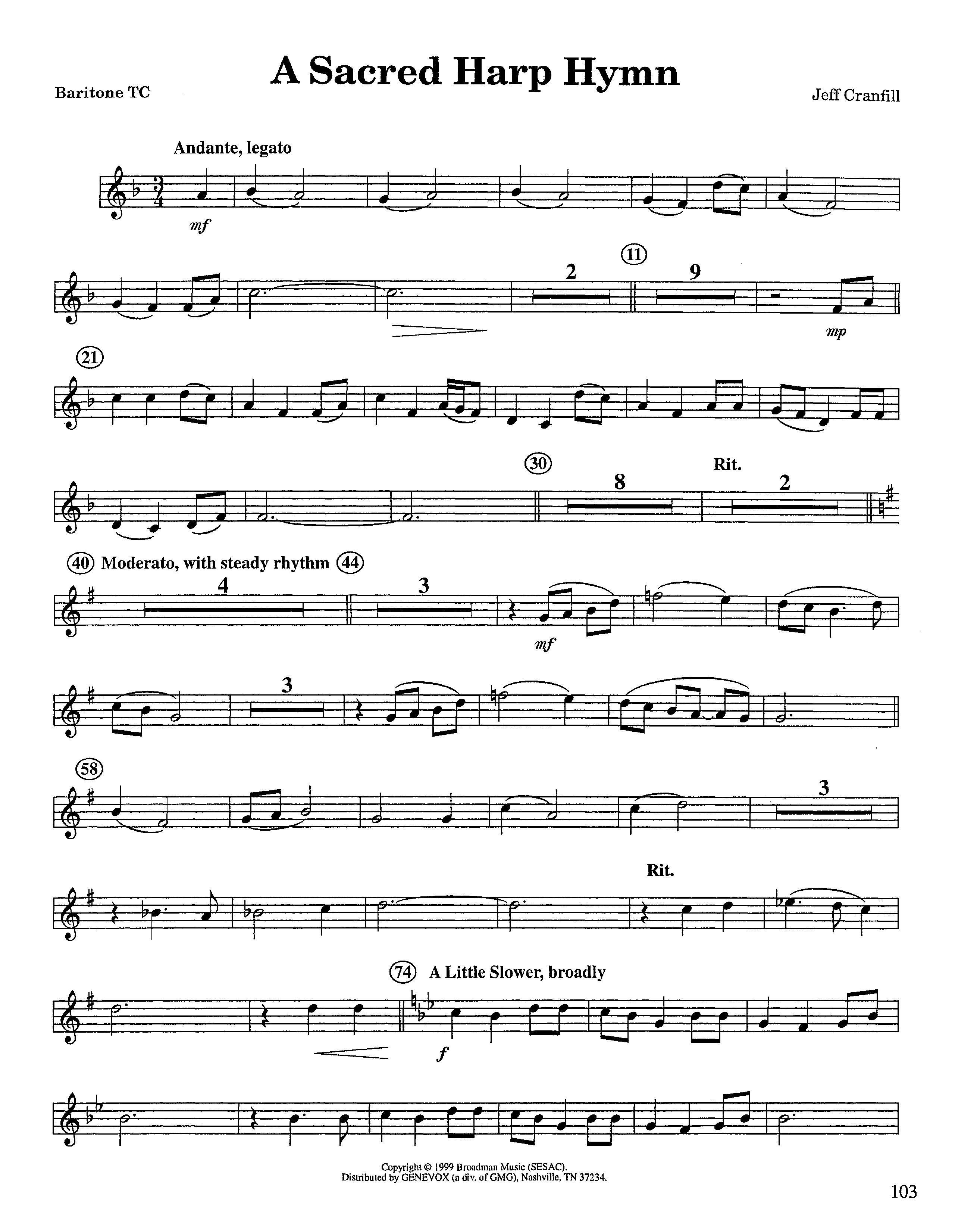 A Sacred Harp Hymn (Instrumental) Baritone TC (Lifeway Worship / Arr. Jeff Cranfill)