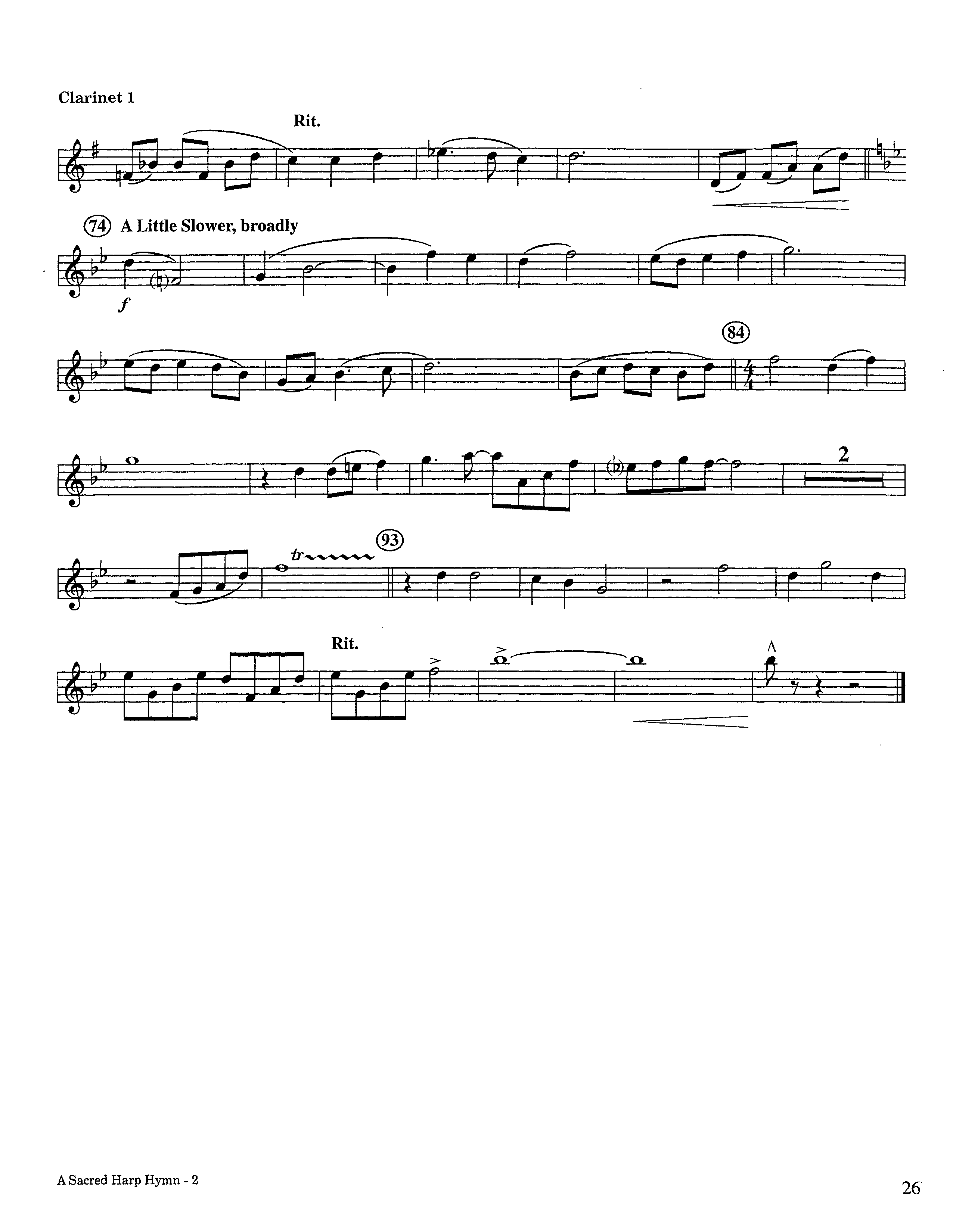 A Sacred Harp Hymn (Instrumental) Clarinet 1/2 (Lifeway Worship / Arr. Jeff Cranfill)