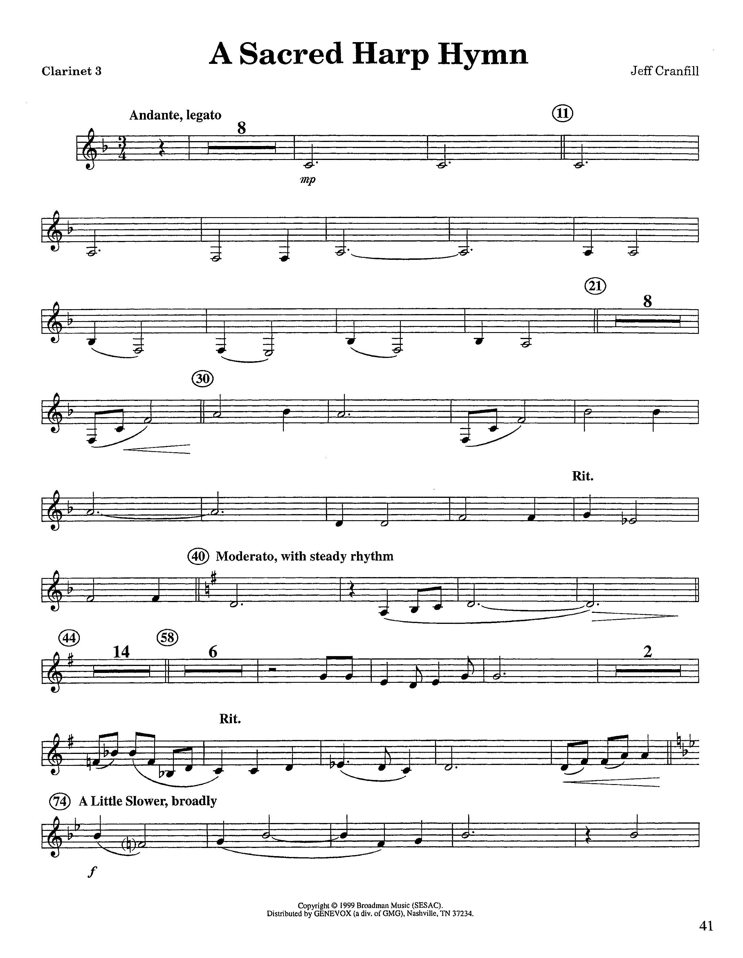 A Sacred Harp Hymn (Instrumental) Clarinet 3 (Lifeway Worship / Arr. Jeff Cranfill)