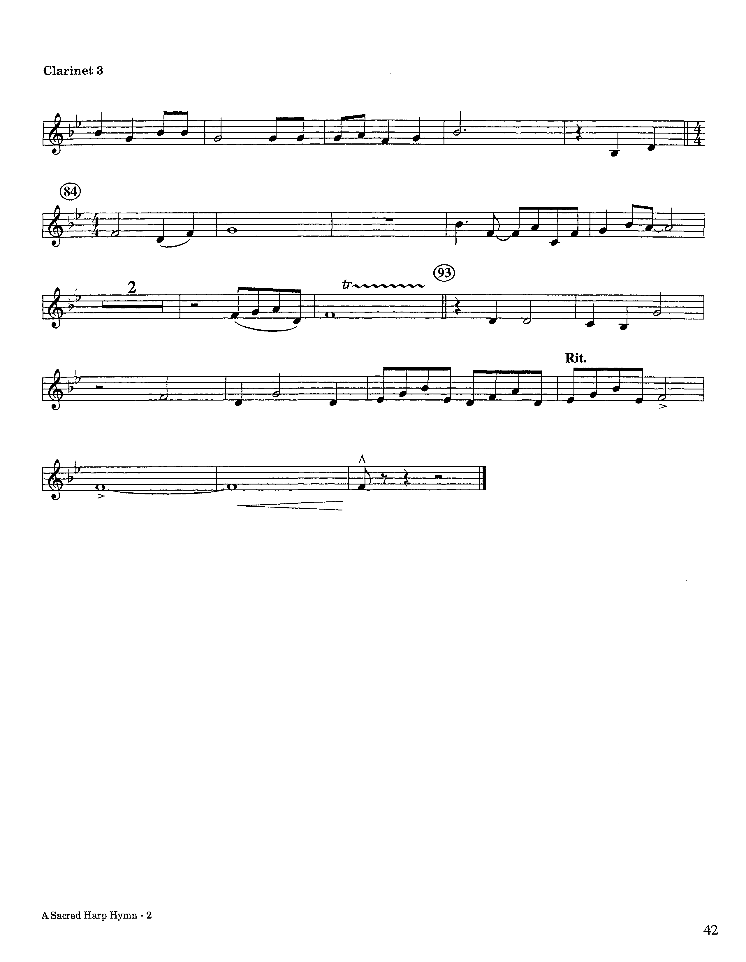 A Sacred Harp Hymn (Instrumental) Clarinet 3 (Lifeway Worship / Arr. Jeff Cranfill)