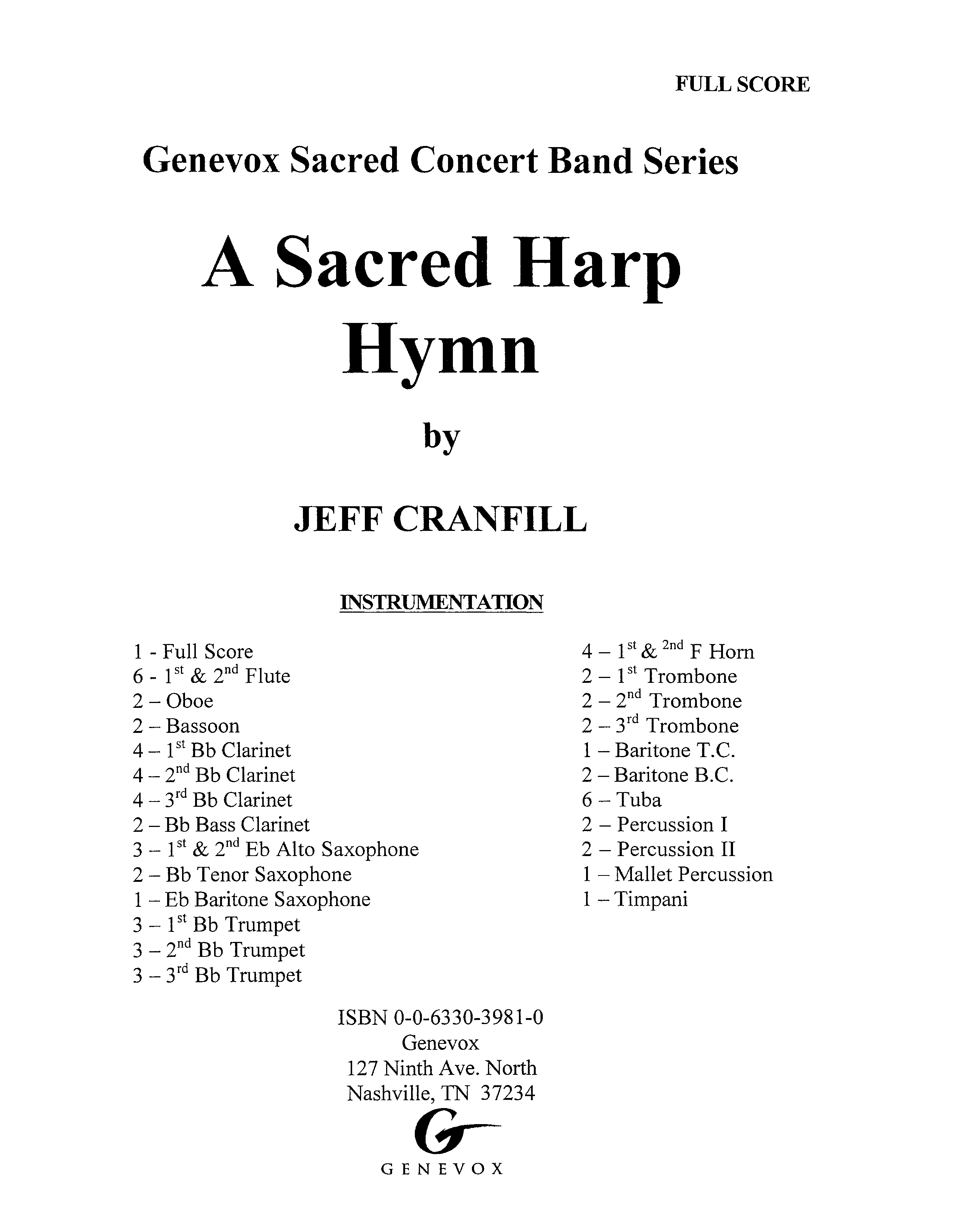 A Sacred Harp Hymn (Instrumental) Orchestration (Lifeway Worship / Arr. Jeff Cranfill)