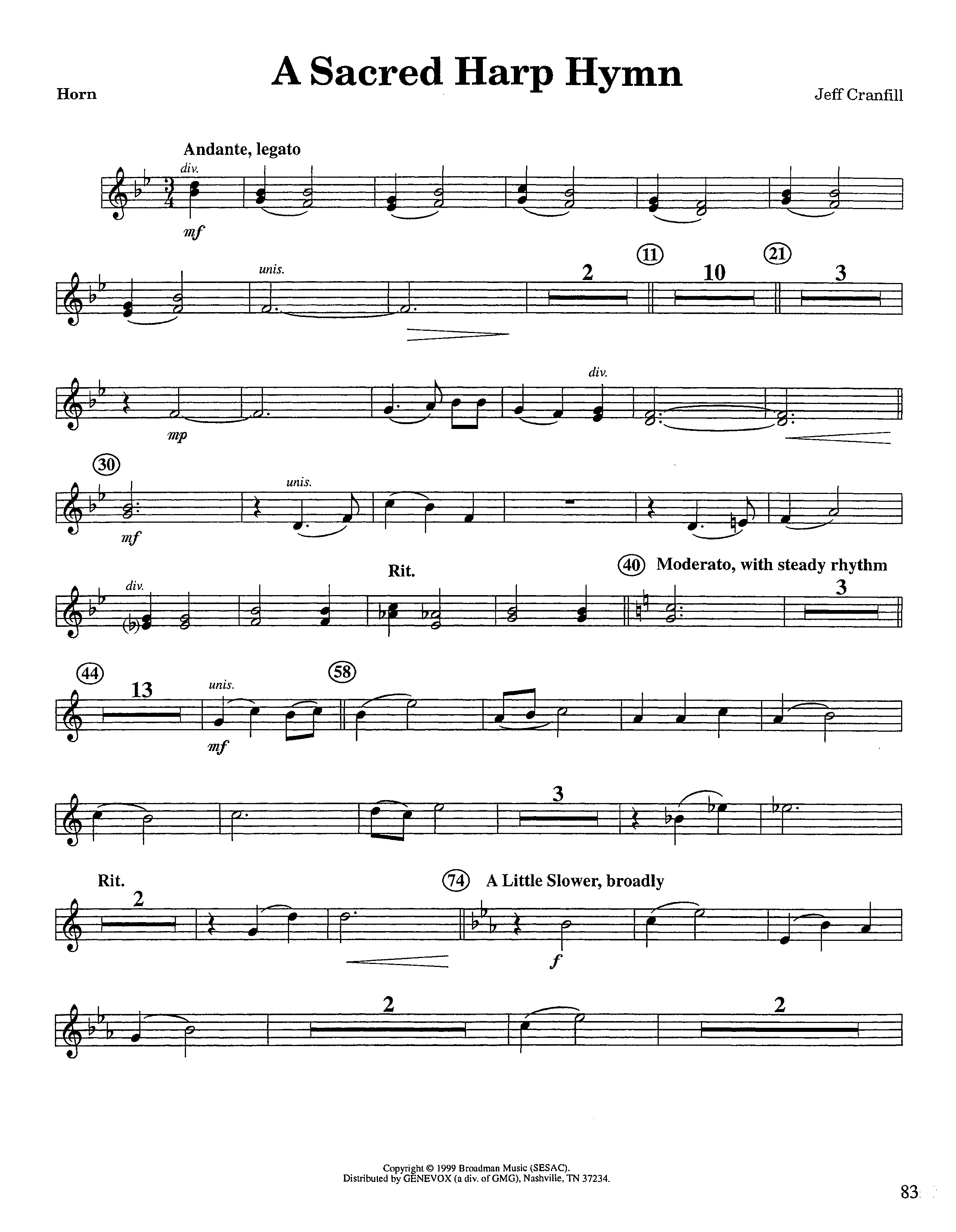 A Sacred Harp Hymn (Instrumental) French Horn (Lifeway Worship / Arr. Jeff Cranfill)