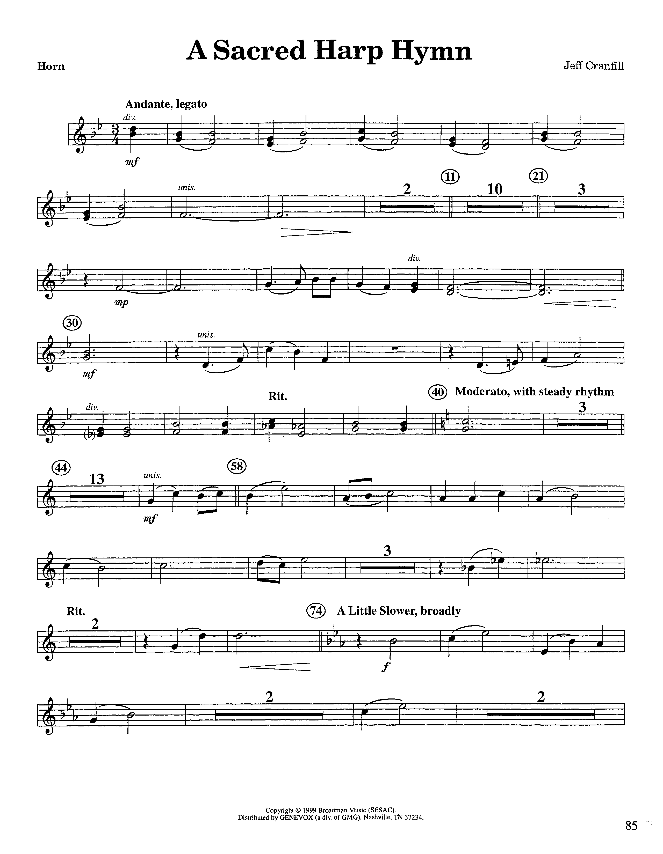 A Sacred Harp Hymn (Instrumental) French Horn (Lifeway Worship / Arr. Jeff Cranfill)
