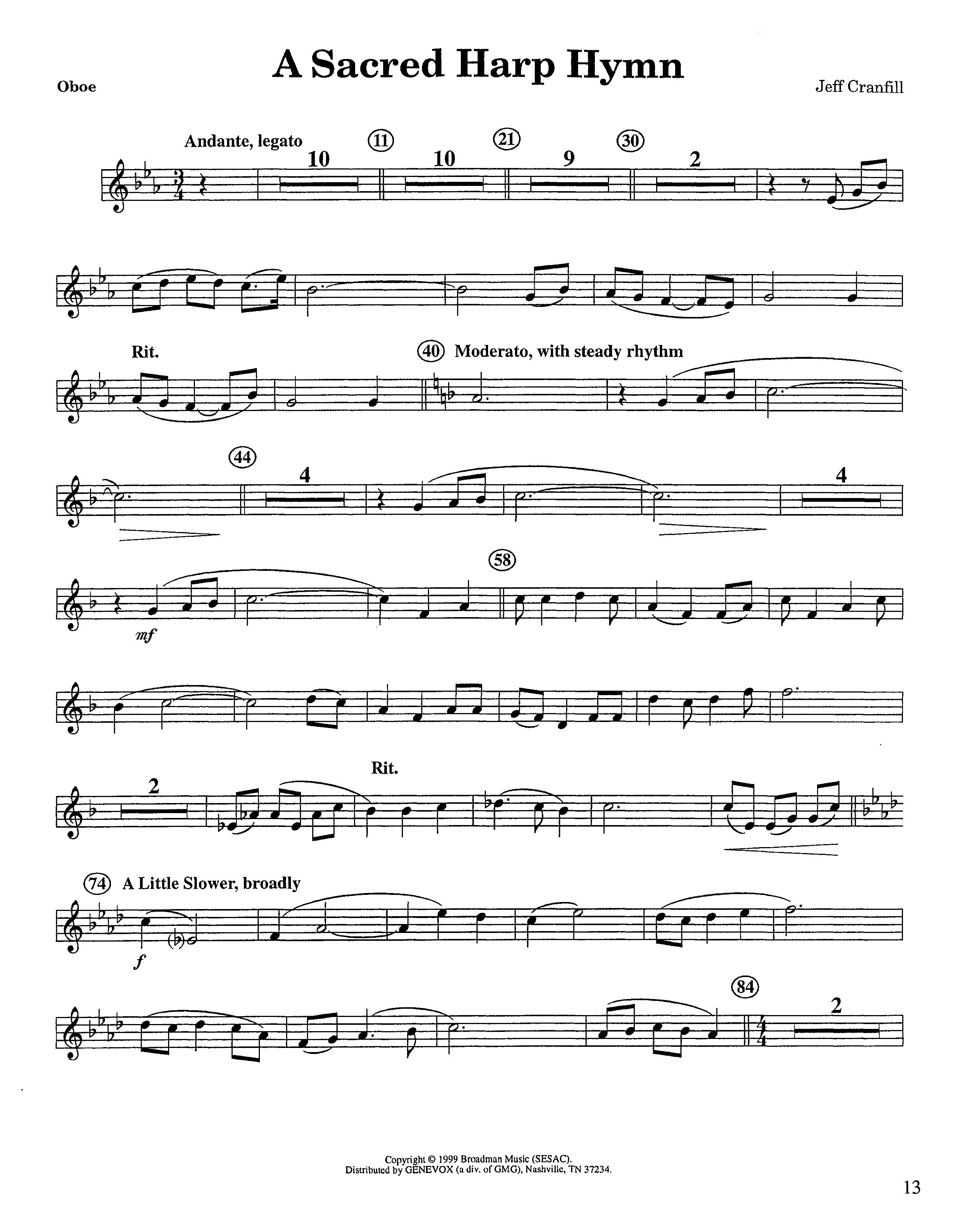 A Sacred Harp Hymn (Instrumental) Oboe (Lifeway Worship / Arr. Jeff Cranfill)