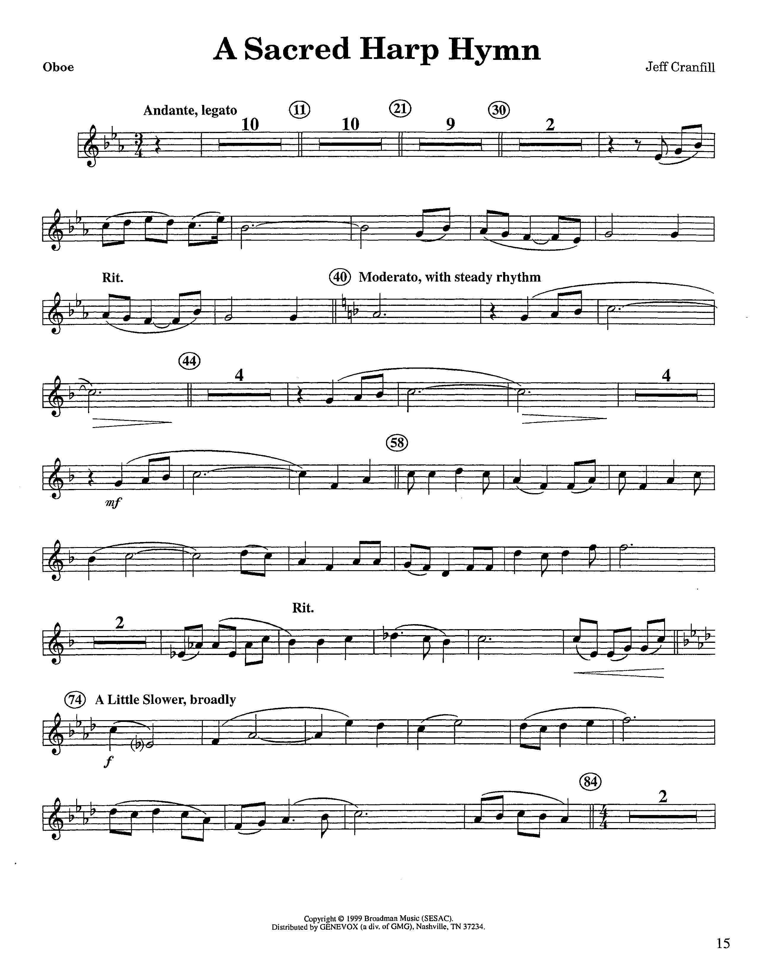A Sacred Harp Hymn (Instrumental) Oboe (Lifeway Worship / Arr. Jeff Cranfill)