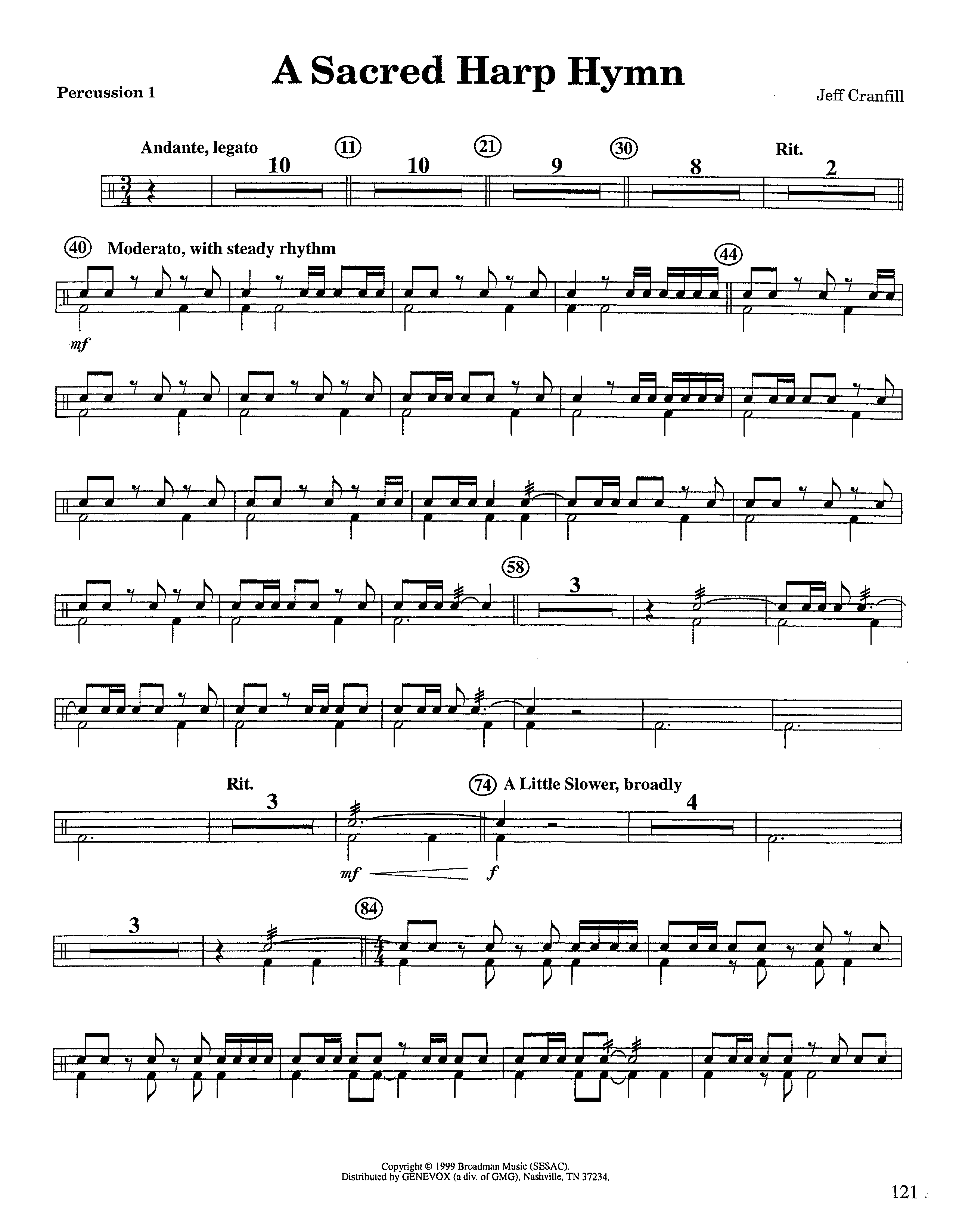 A Sacred Harp Hymn (Instrumental) Percussion 1/2 (Lifeway Worship / Arr. Jeff Cranfill)