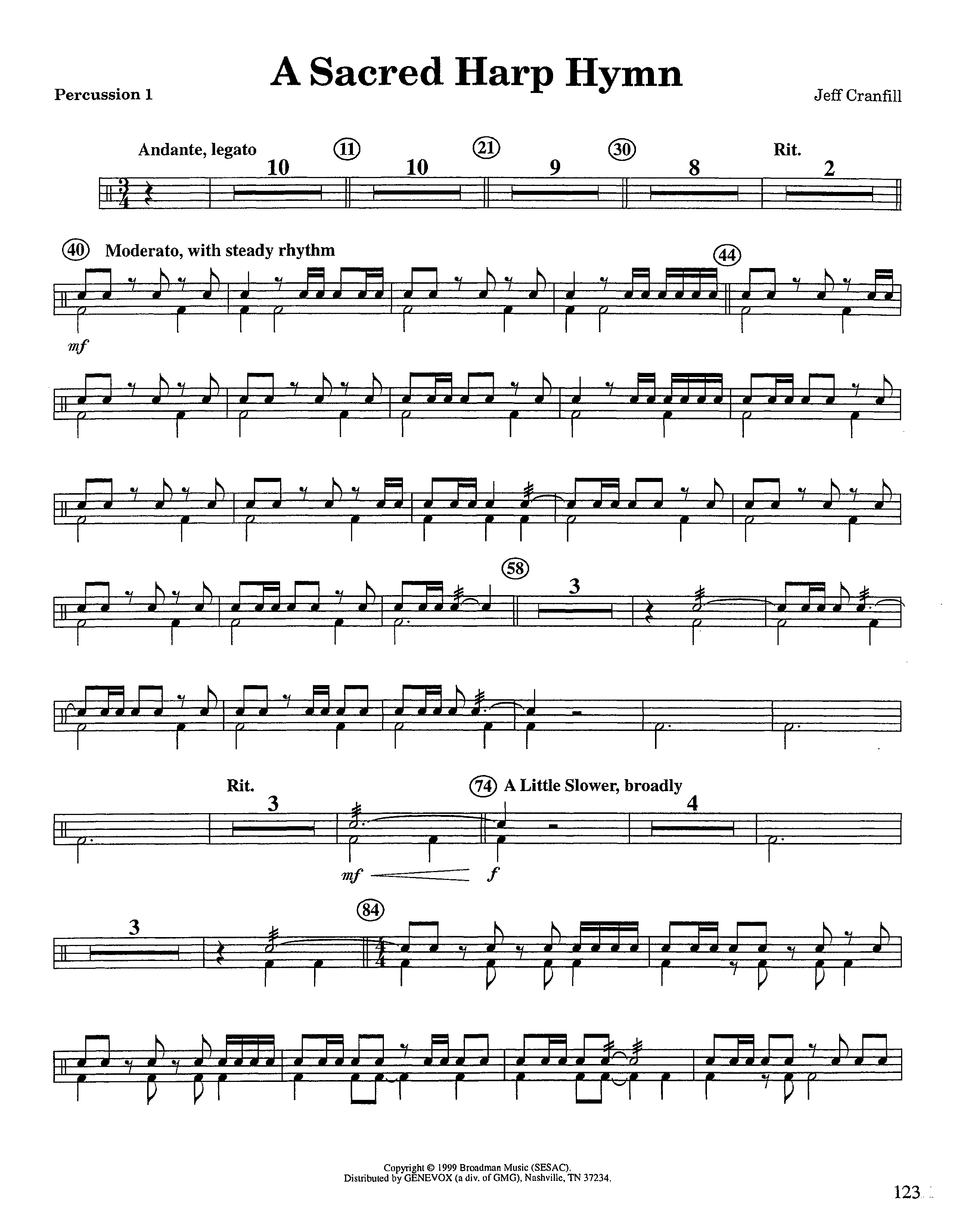 A Sacred Harp Hymn (Instrumental) Percussion 1/2 (Lifeway Worship / Arr. Jeff Cranfill)