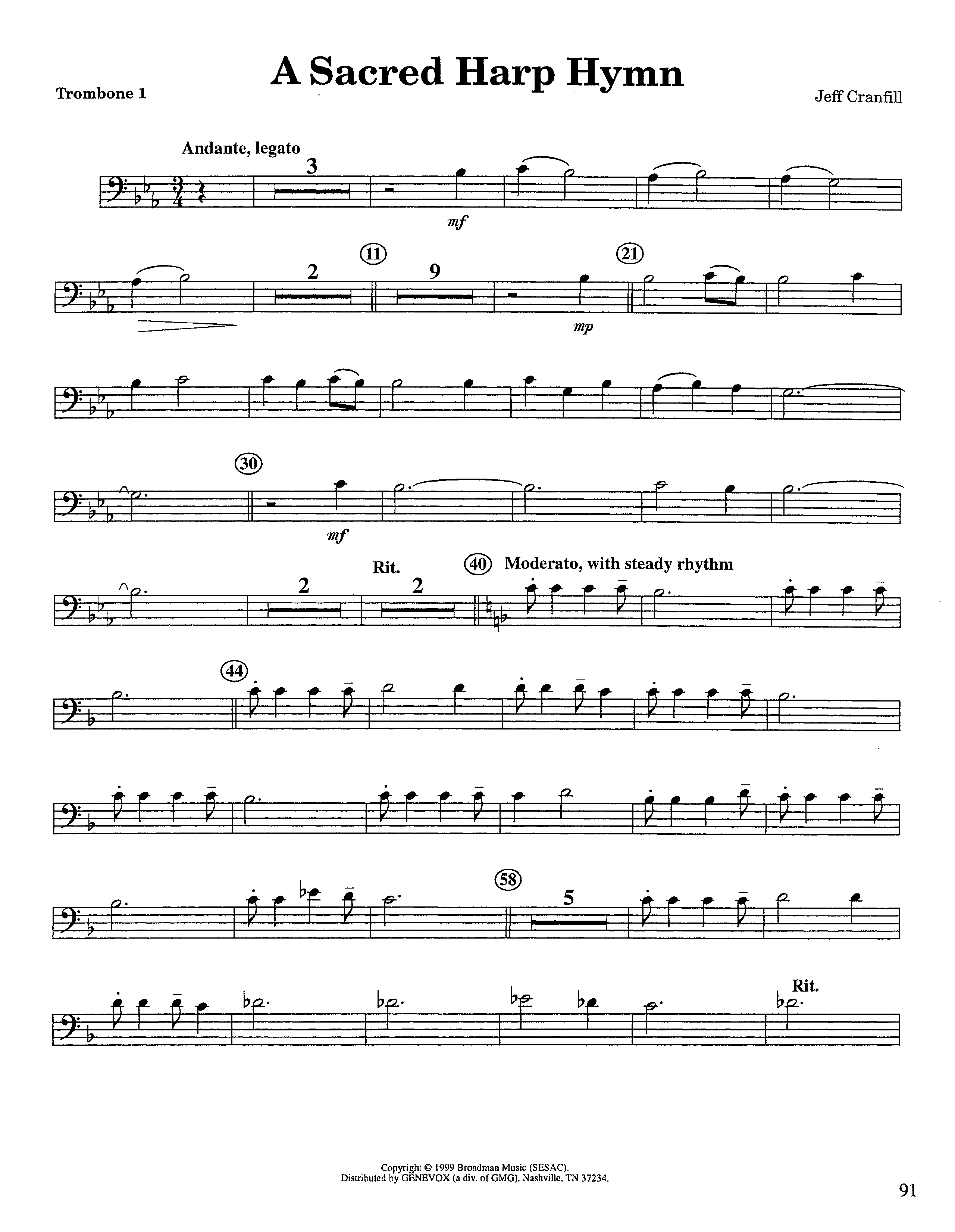 A Sacred Harp Hymn (Instrumental) Trombone 1 (Lifeway Worship / Arr. Jeff Cranfill)