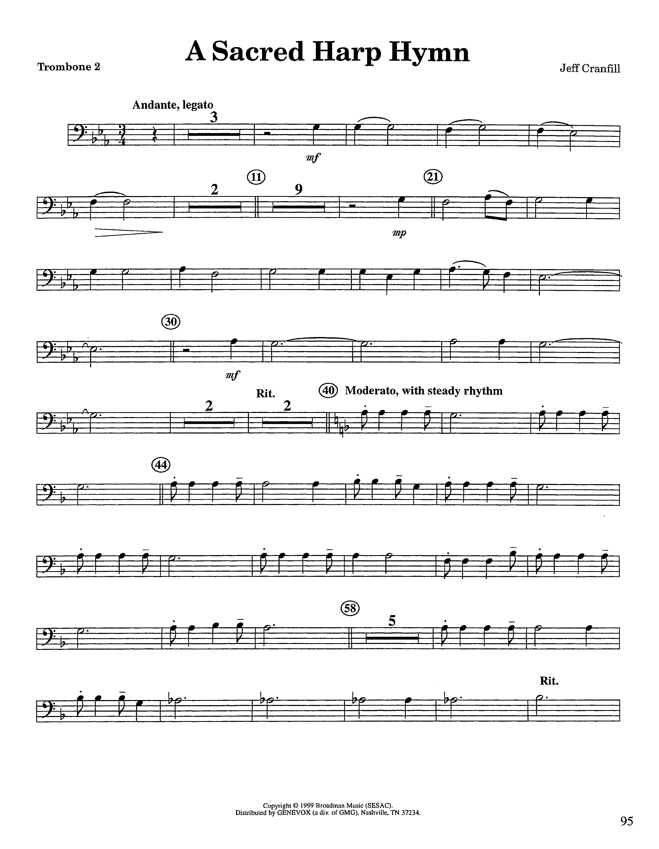 A Sacred Harp Hymn (Instrumental) Trombone 2 (Lifeway Worship / Arr. Jeff Cranfill)