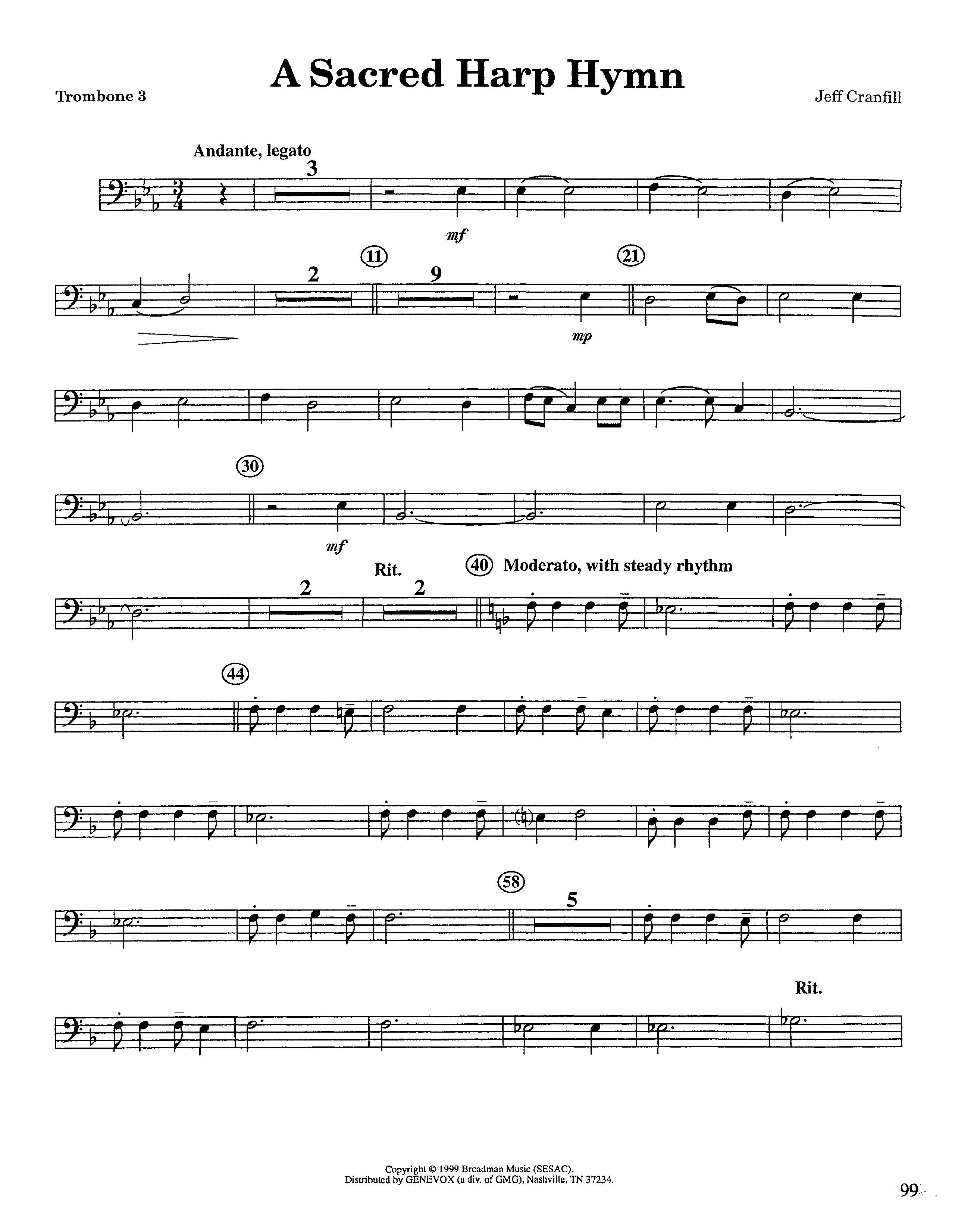 A Sacred Harp Hymn (Instrumental) Trombone 3 (Lifeway Worship / Arr. Jeff Cranfill)
