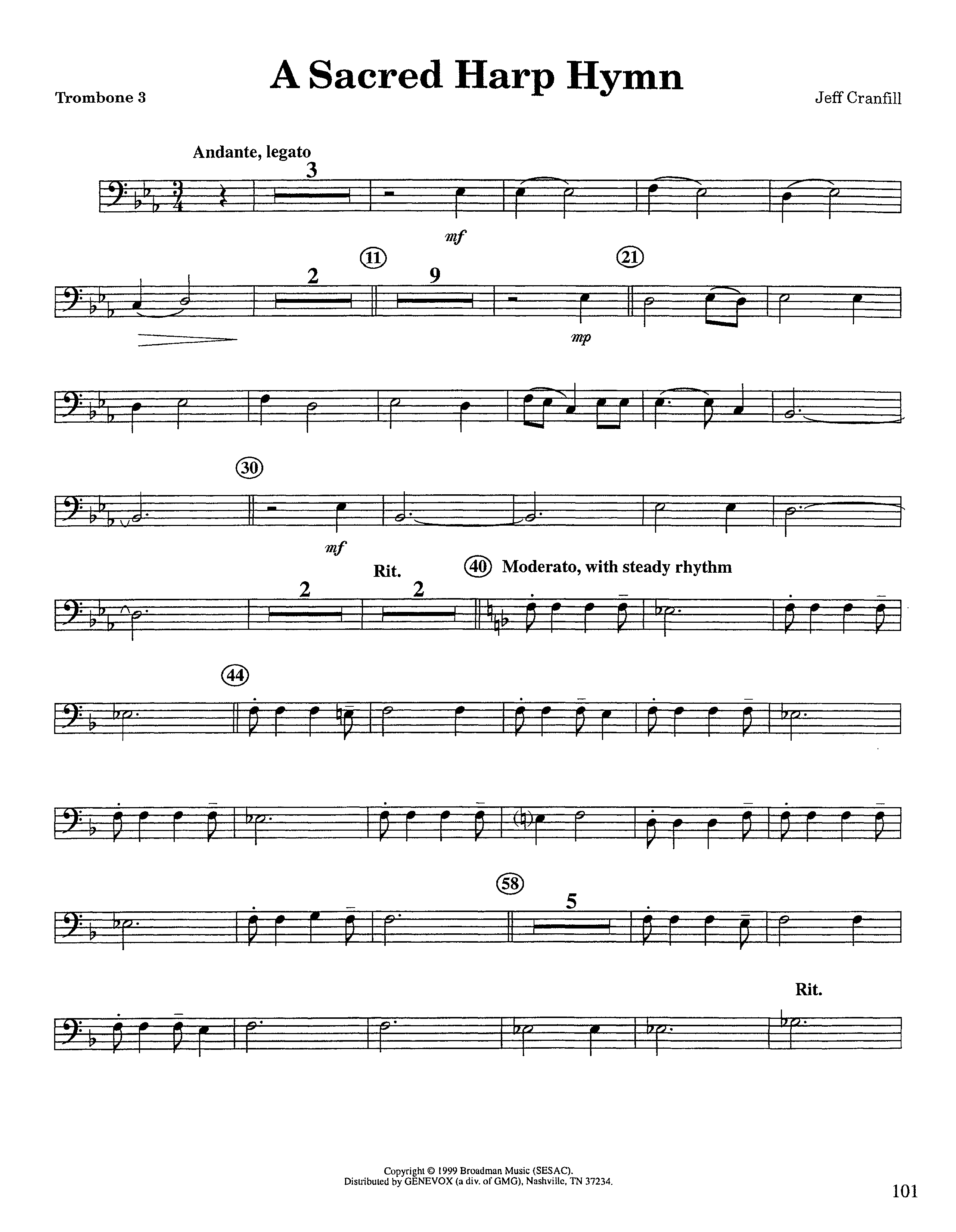 A Sacred Harp Hymn (Instrumental) Trombone 3 (Lifeway Worship / Arr. Jeff Cranfill)