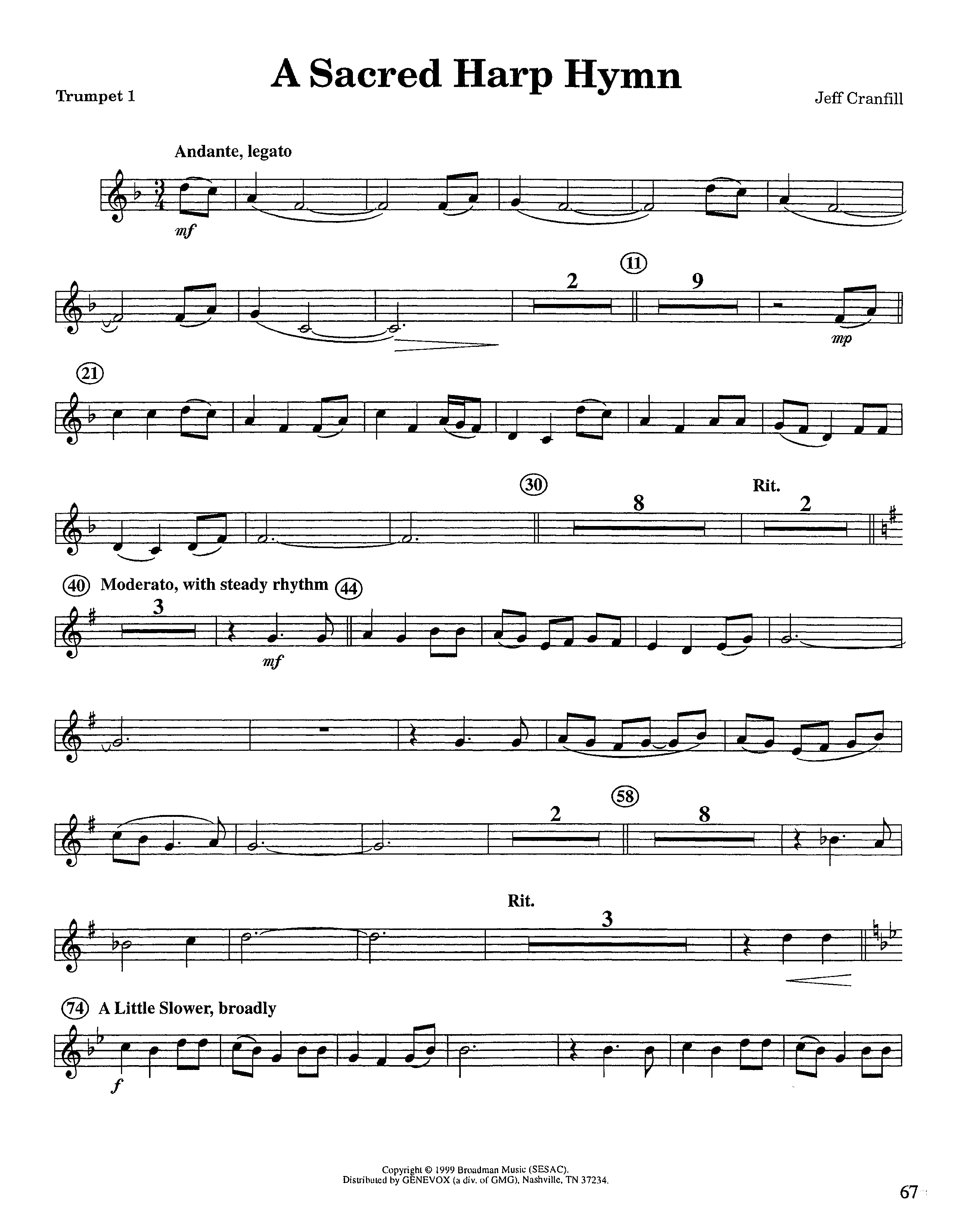 A Sacred Harp Hymn (Instrumental) Trumpet 1 (Lifeway Worship / Arr. Jeff Cranfill)