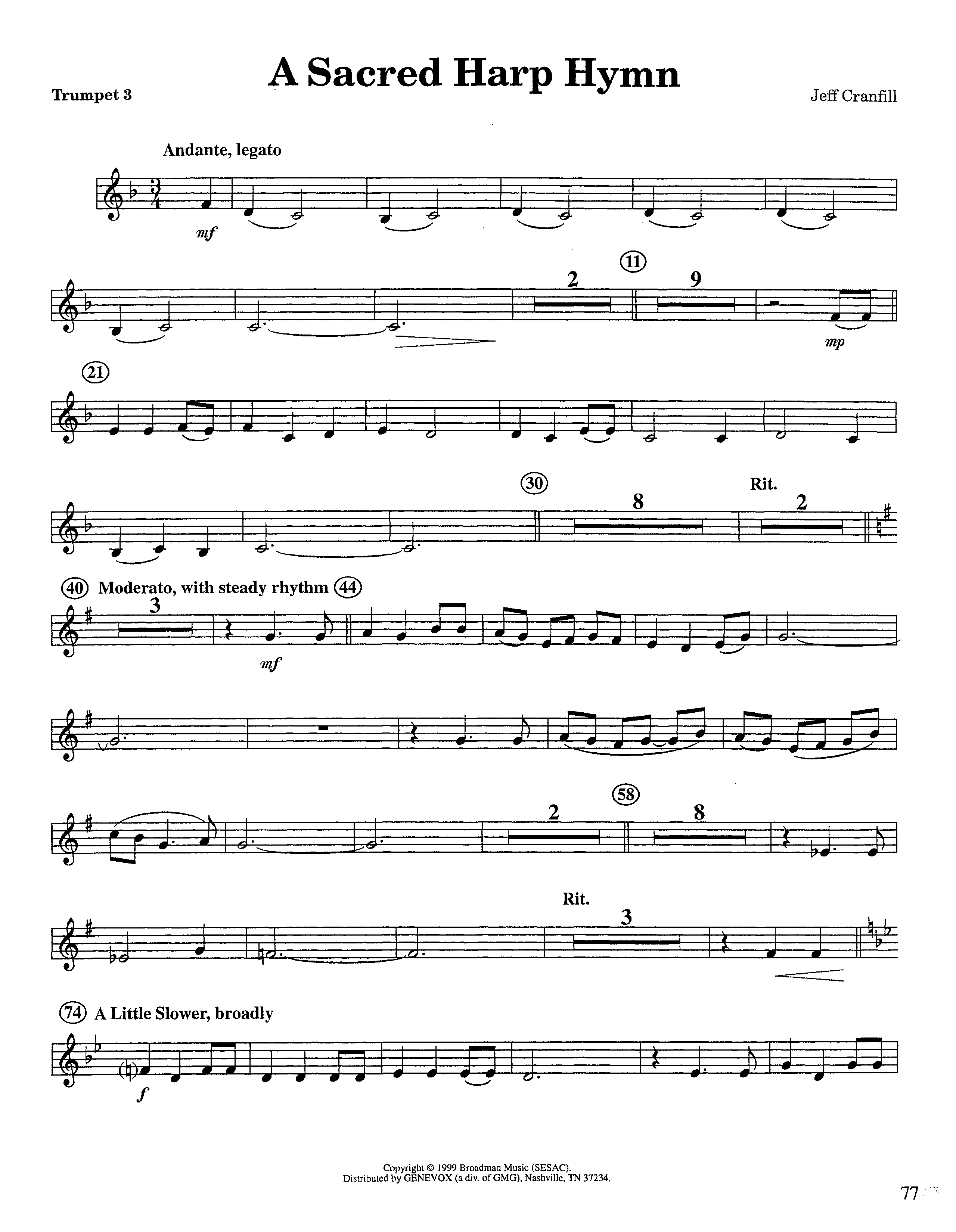 A Sacred Harp Hymn (Instrumental) Trumpet 3 (Lifeway Worship / Arr. Jeff Cranfill)
