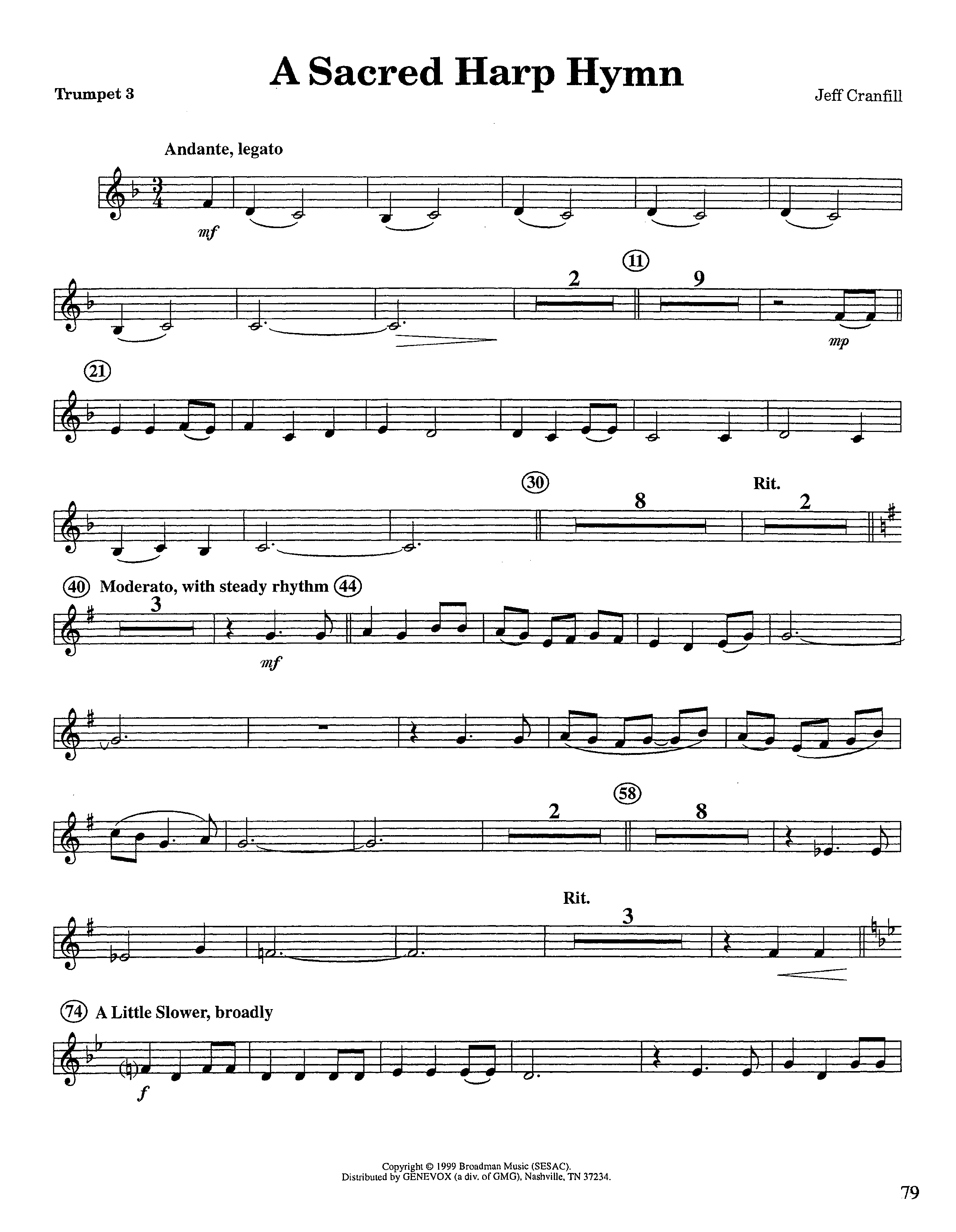 A Sacred Harp Hymn (Instrumental) Trumpet 3 (Lifeway Worship / Arr. Jeff Cranfill)
