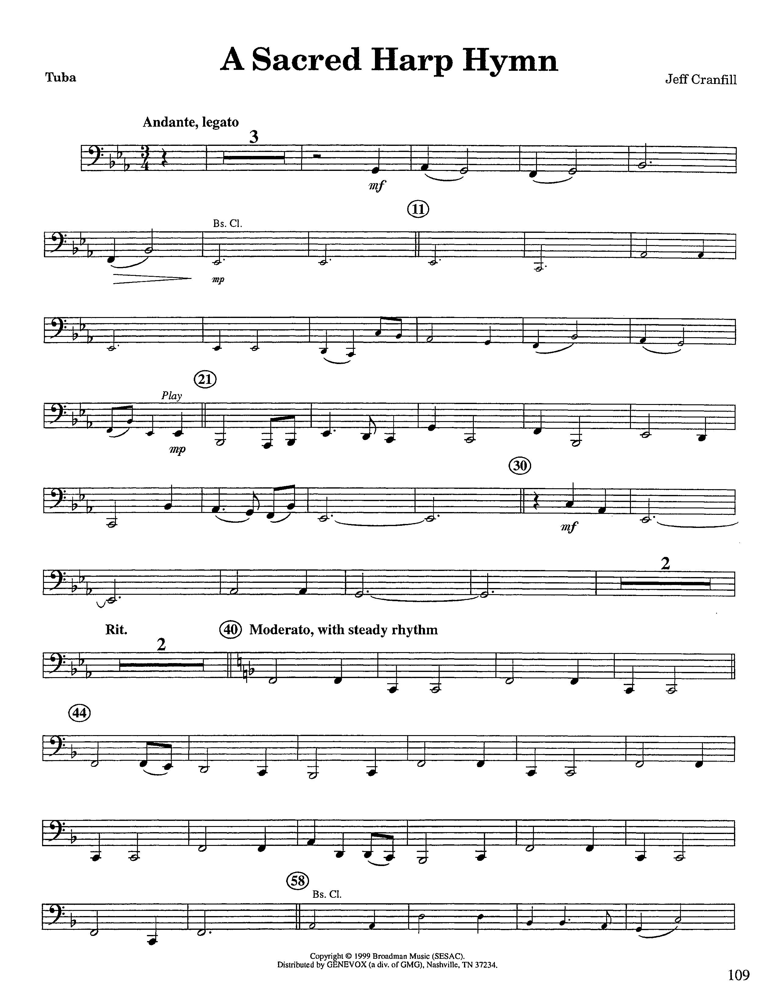 A Sacred Harp Hymn (Instrumental) Tuba (Lifeway Worship / Arr. Jeff Cranfill)