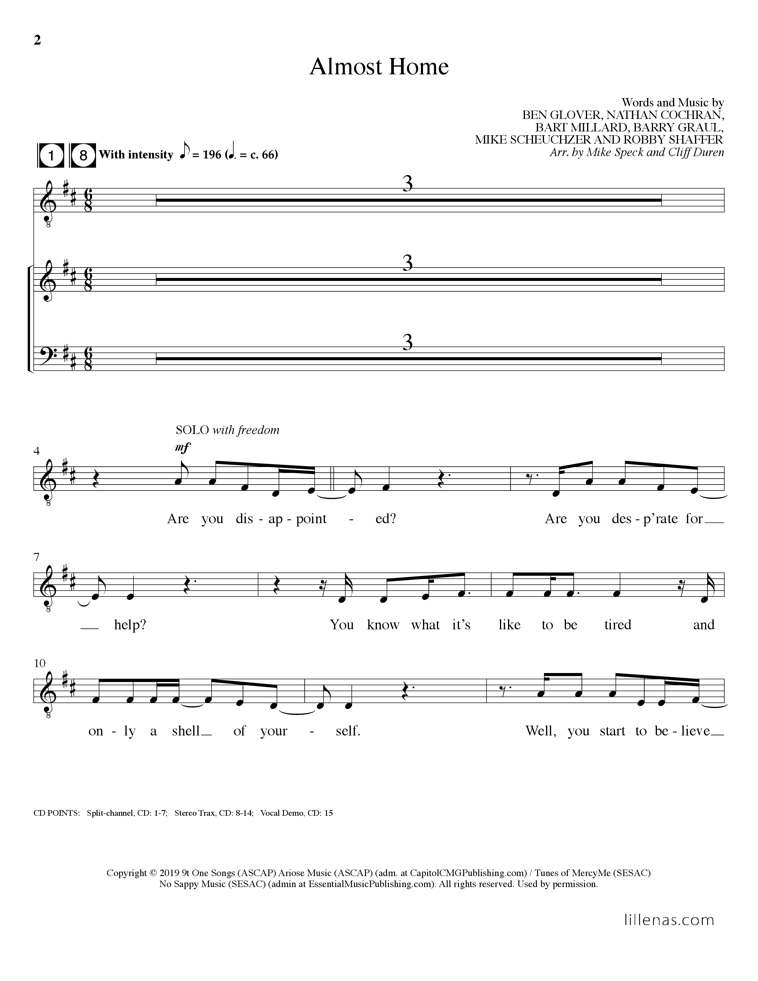 Almost Home (Choral Anthem SATB) Choir Sheet (SATB) (Lillenas Choral / Arr. Mike Speck / Orch. Cliff Duren)