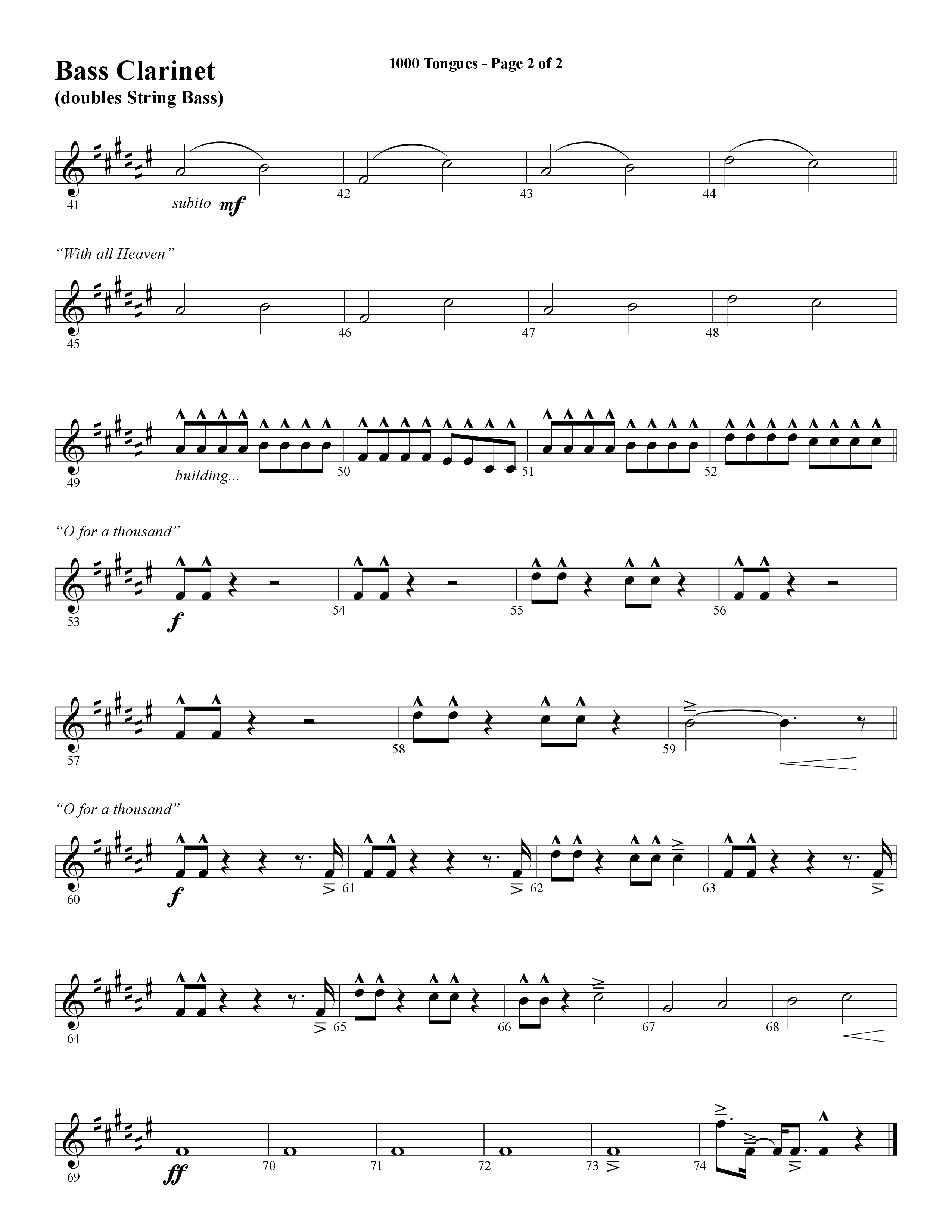 1000 Tongues (Choral Anthem SATB) Bass Clarinet (Word Music Choral / Arr. Cliff Duren)