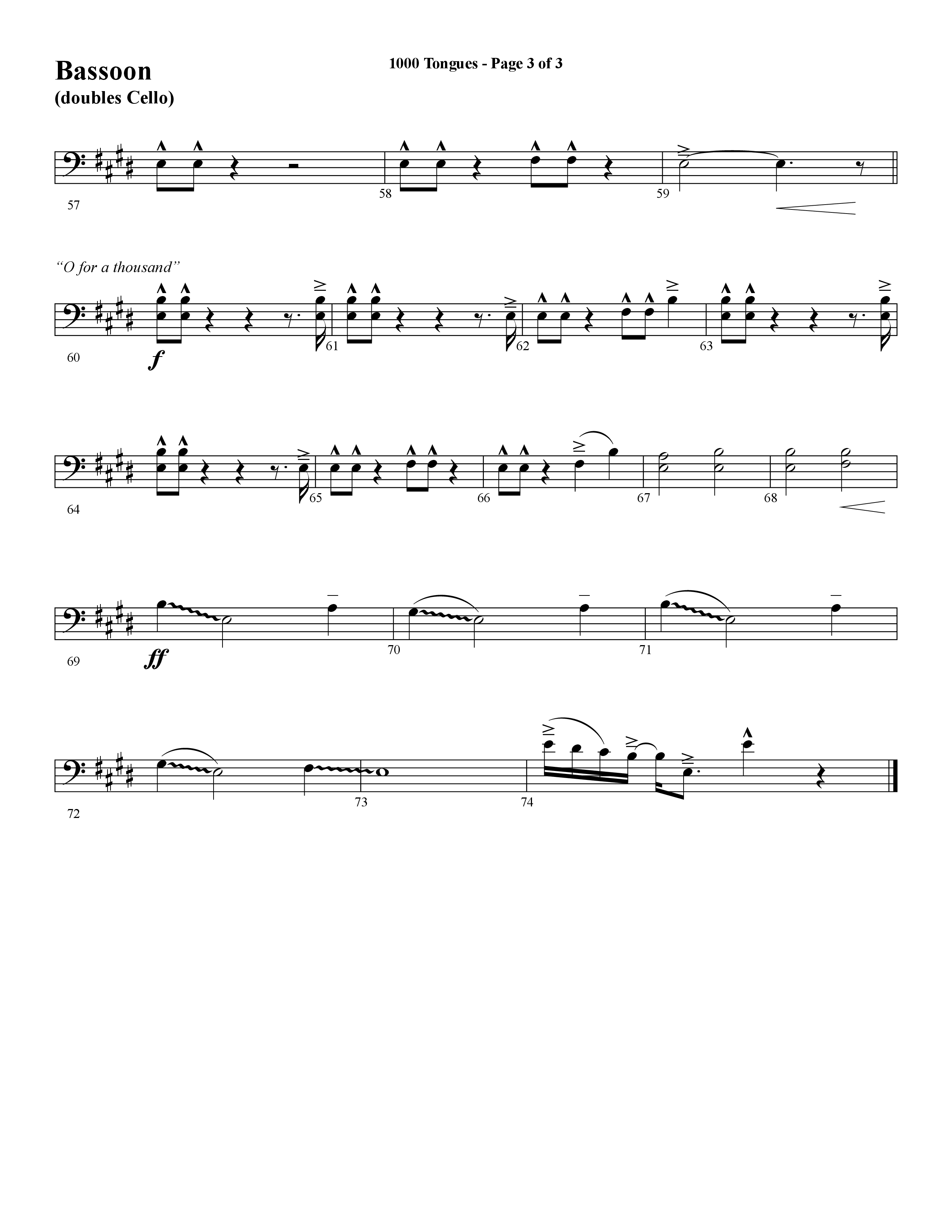 1000 Tongues (Choral Anthem SATB) Bassoon (Word Music Choral / Arr. Cliff Duren)