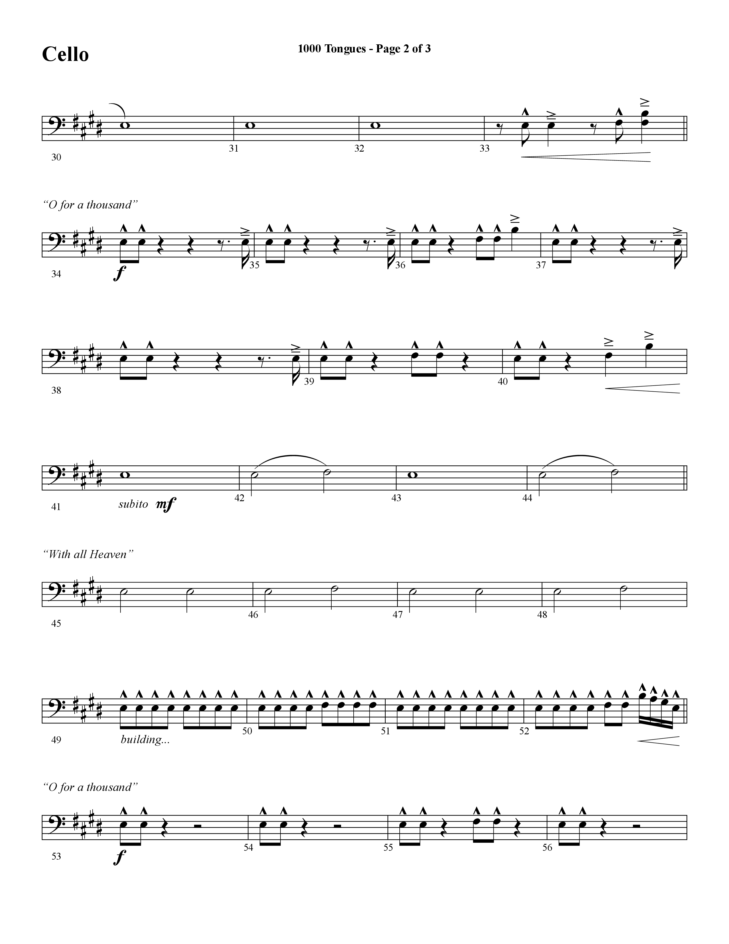 1000 Tongues (Choral Anthem SATB) Cello (Word Music Choral / Arr. Cliff Duren)