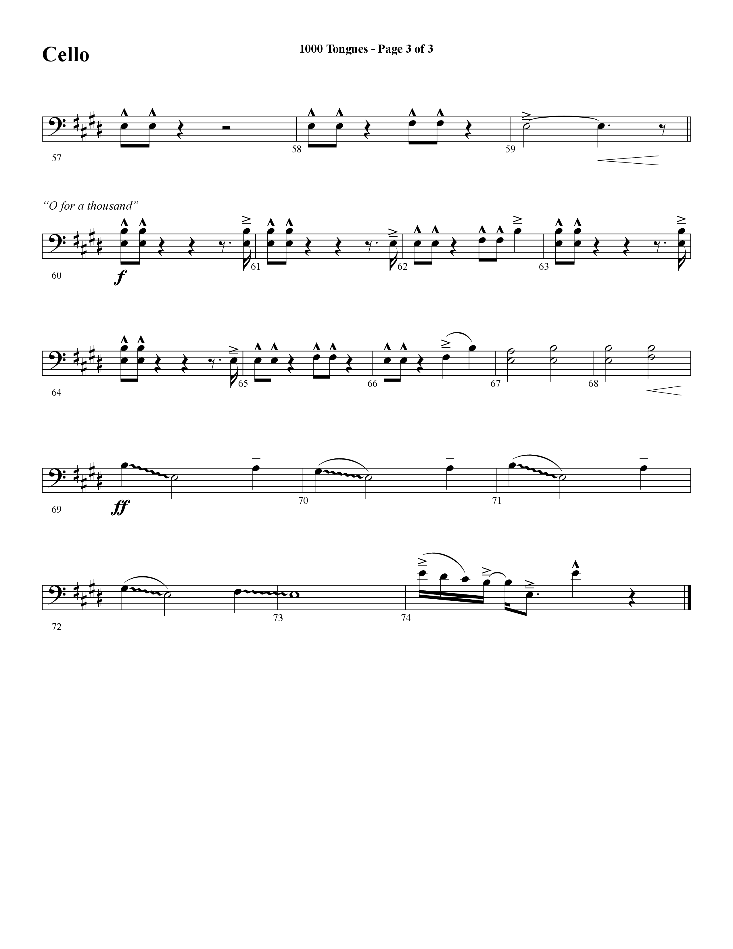 1000 Tongues (Choral Anthem SATB) Cello (Word Music Choral / Arr. Cliff Duren)