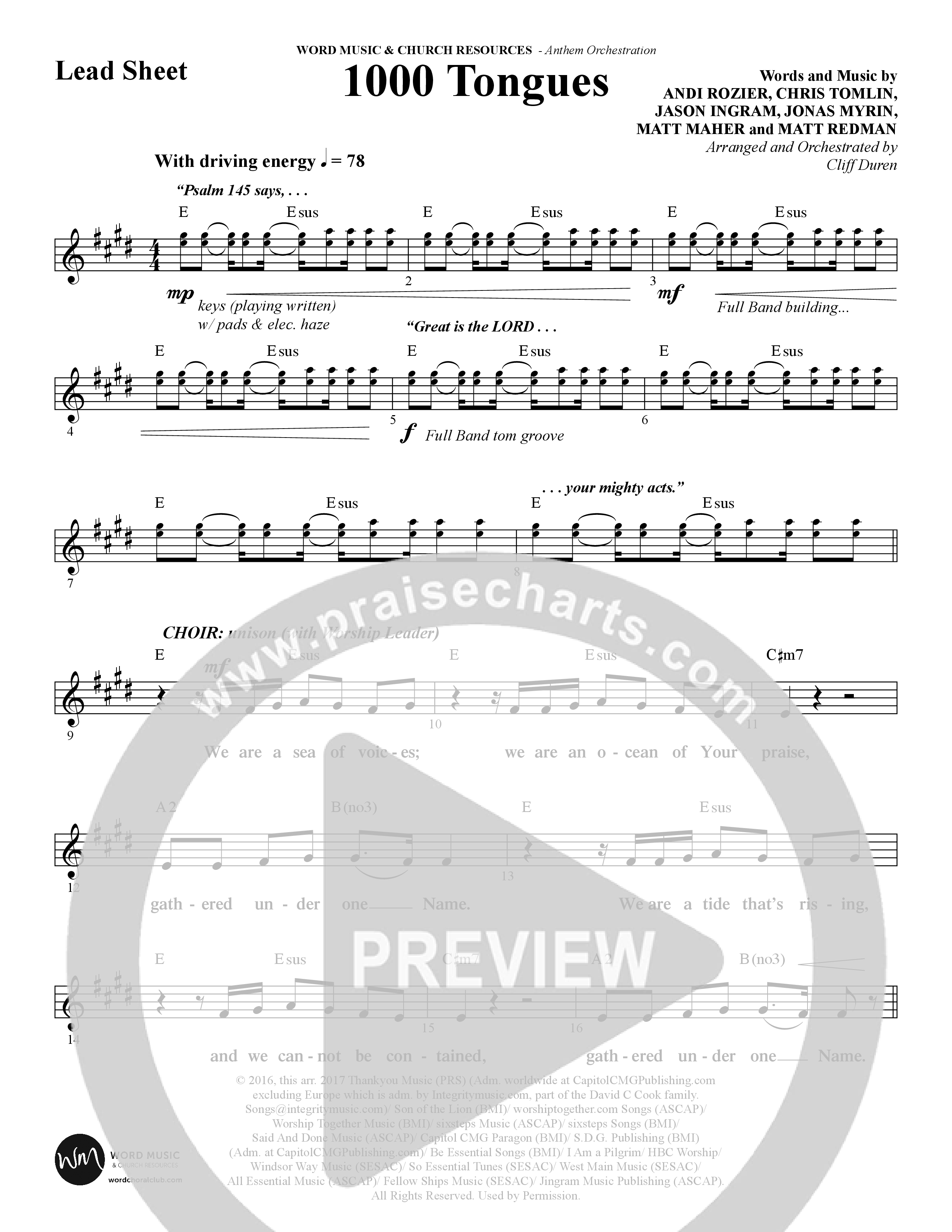 1000 Tongues (Choral Anthem SATB) Chords & Lead Sheet (Word Music Choral / Arr. Cliff Duren)