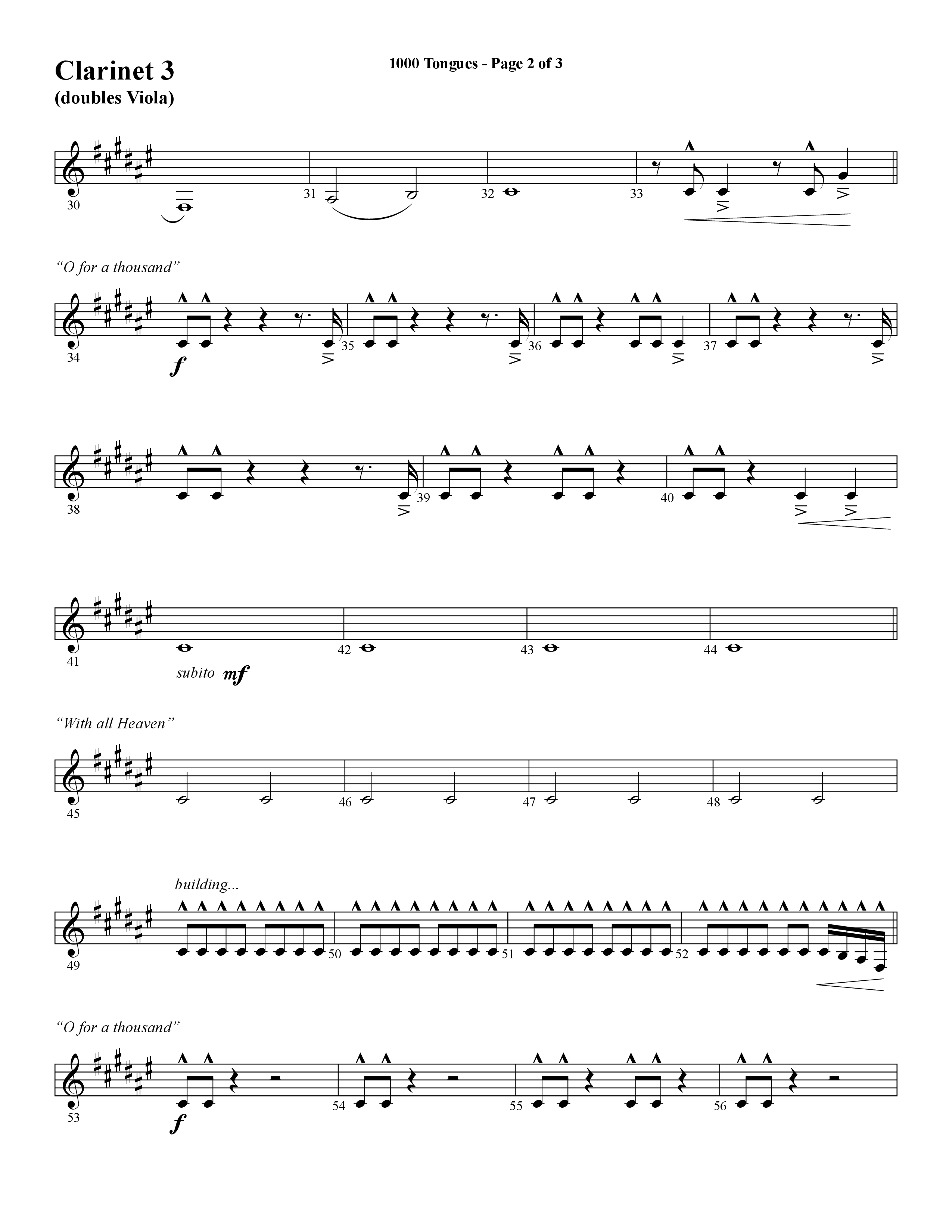 1000 Tongues (Choral Anthem SATB) Clarinet 3 (Word Music Choral / Arr. Cliff Duren)