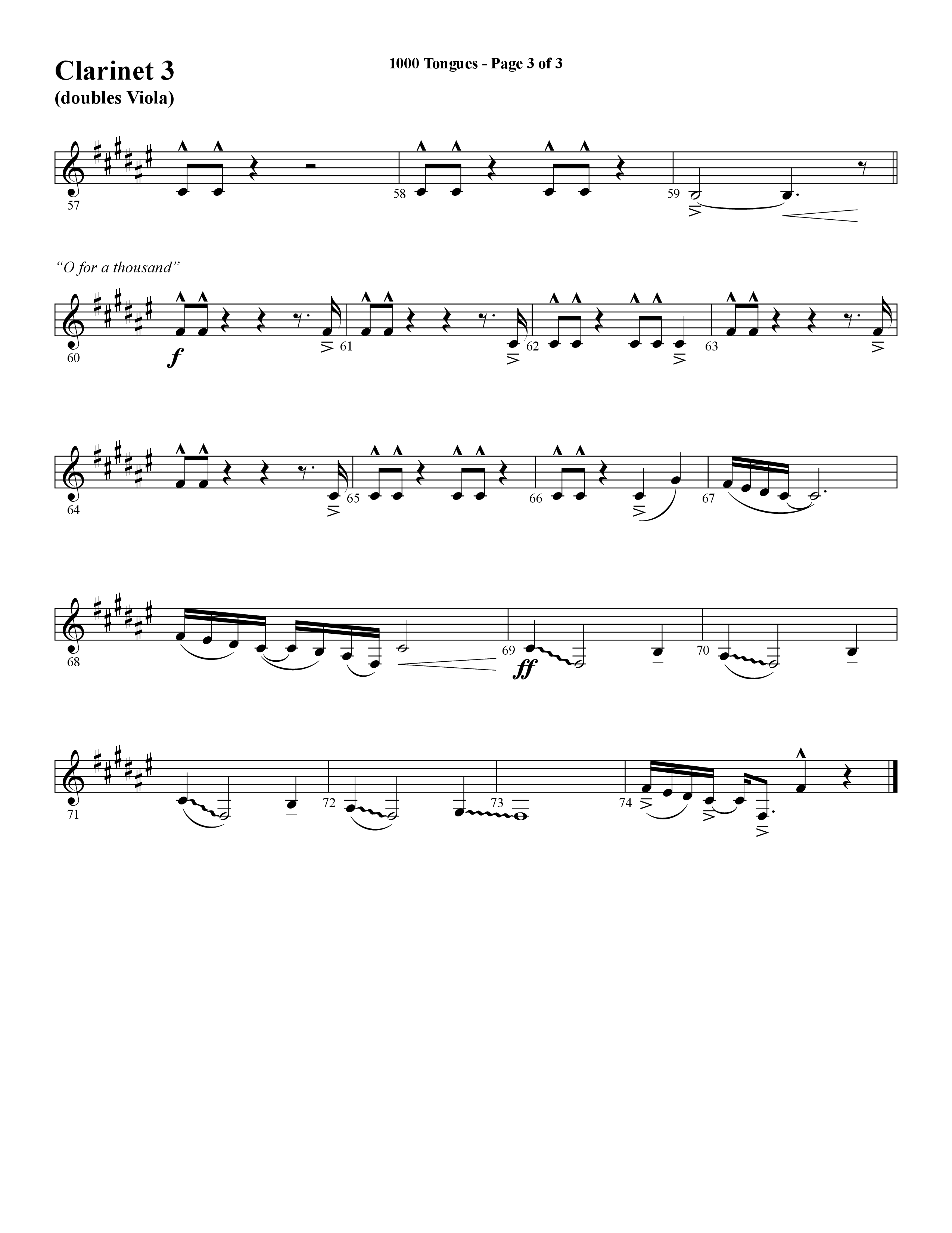 1000 Tongues (Choral Anthem SATB) Clarinet 3 (Word Music Choral / Arr. Cliff Duren)