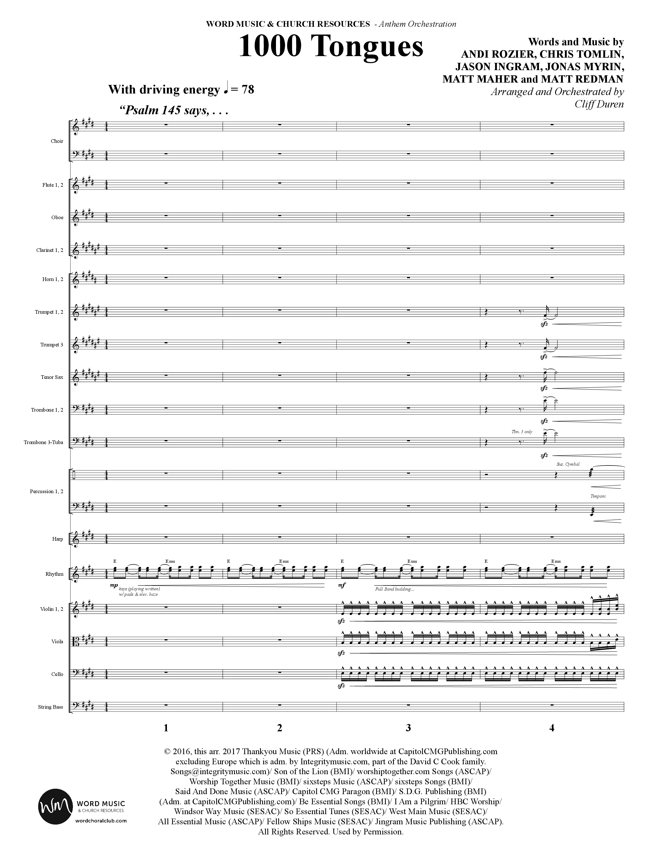 1000 Tongues (Choral Anthem SATB) Orchestration (Word Music Choral / Arr. Cliff Duren)