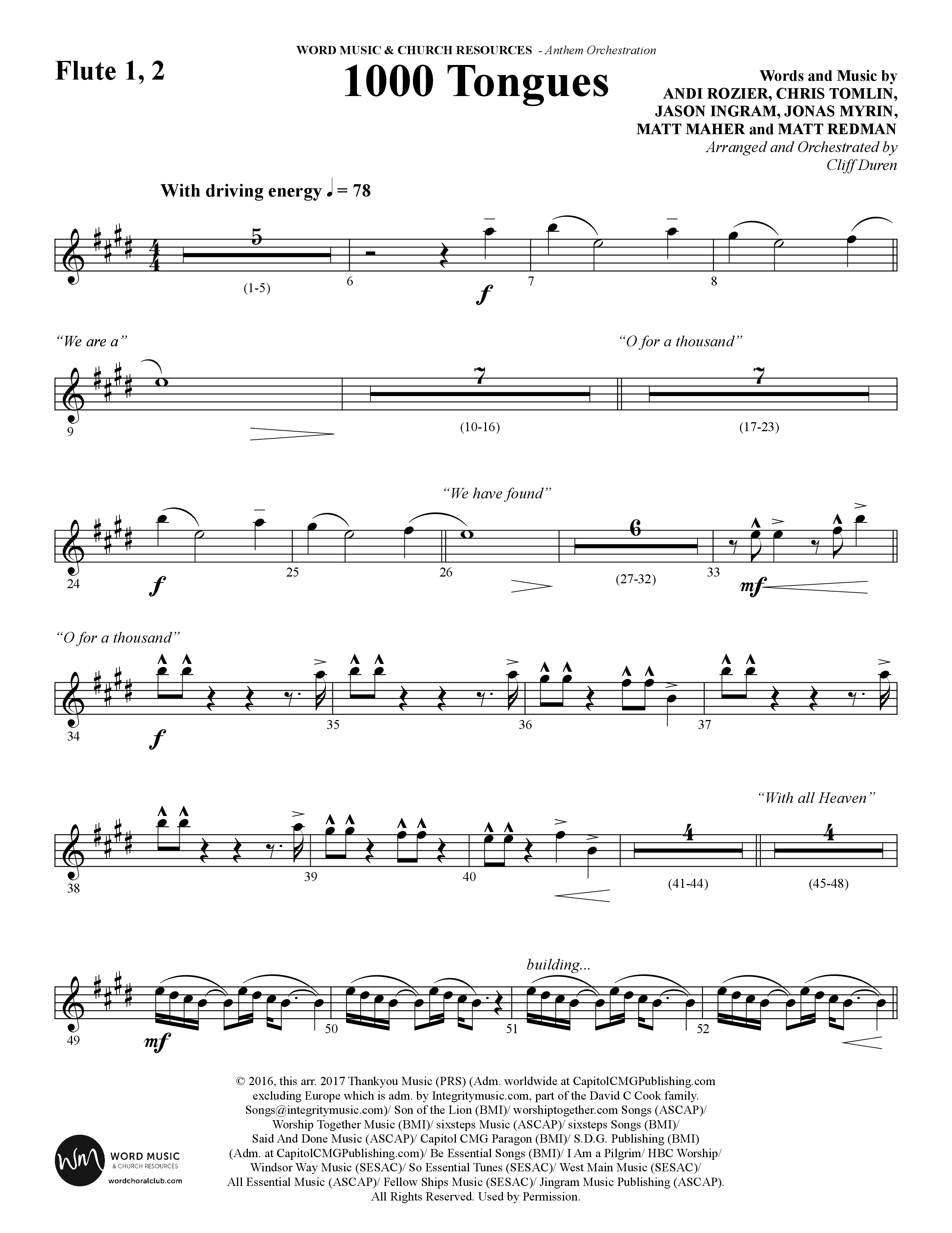 1000 Tongues (Choral Anthem SATB) Flute 1/2 (Word Music Choral / Arr. Cliff Duren)